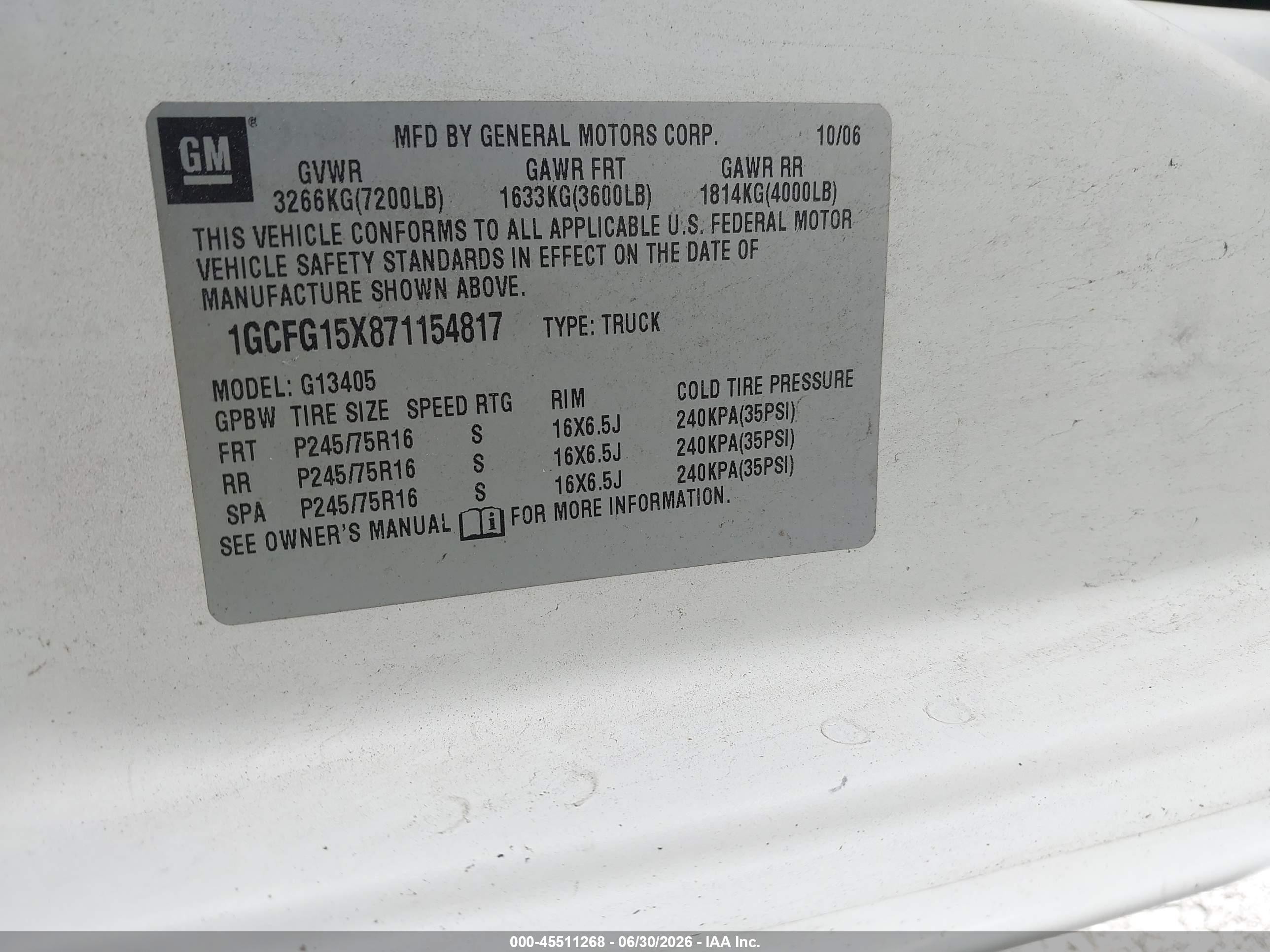 2007 Chevrolet Express Work Van White vin: 1GCFG15X871154817