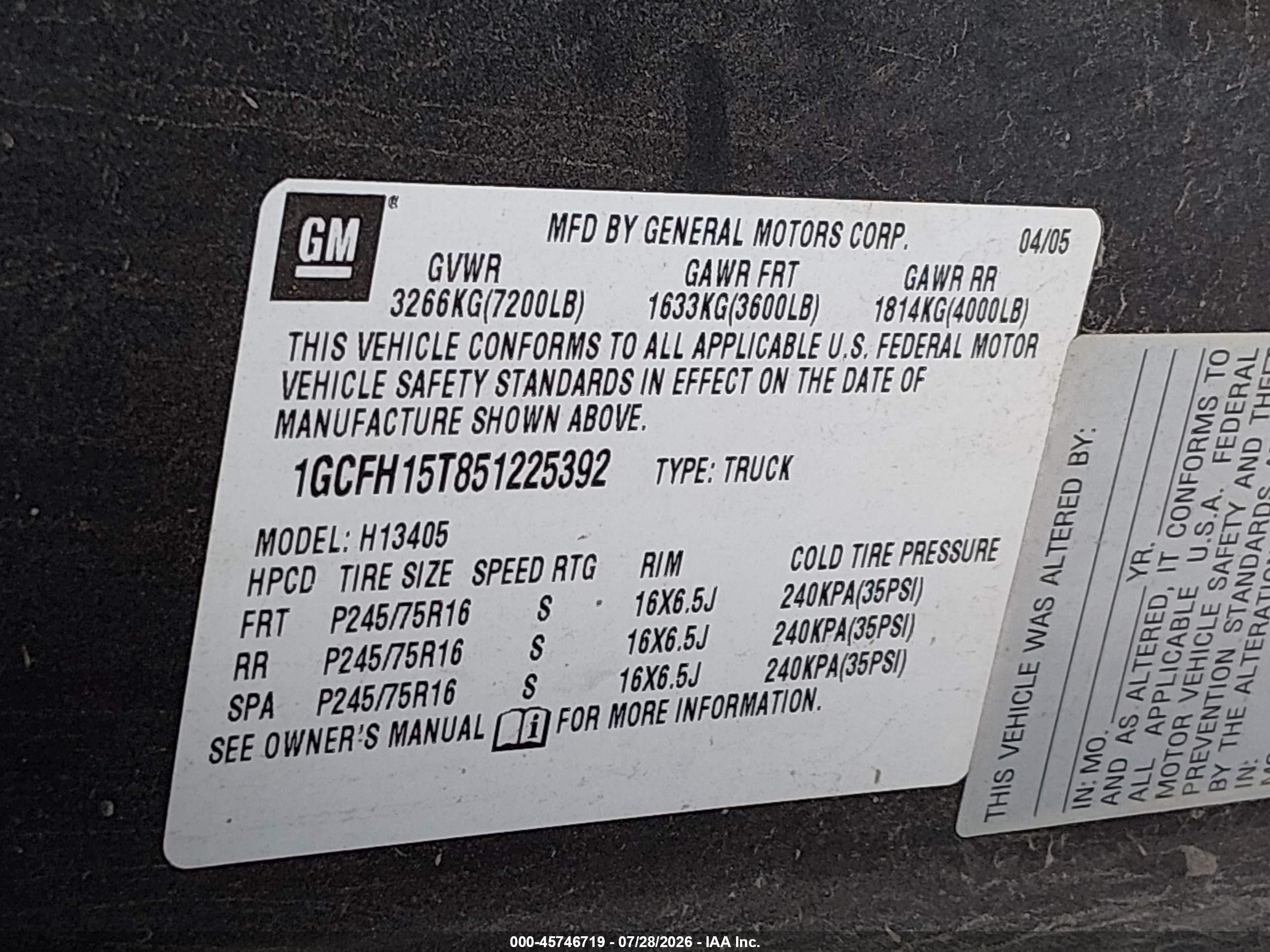 2005 Chevrolet Express Black vin: 1GCFH15T851225392