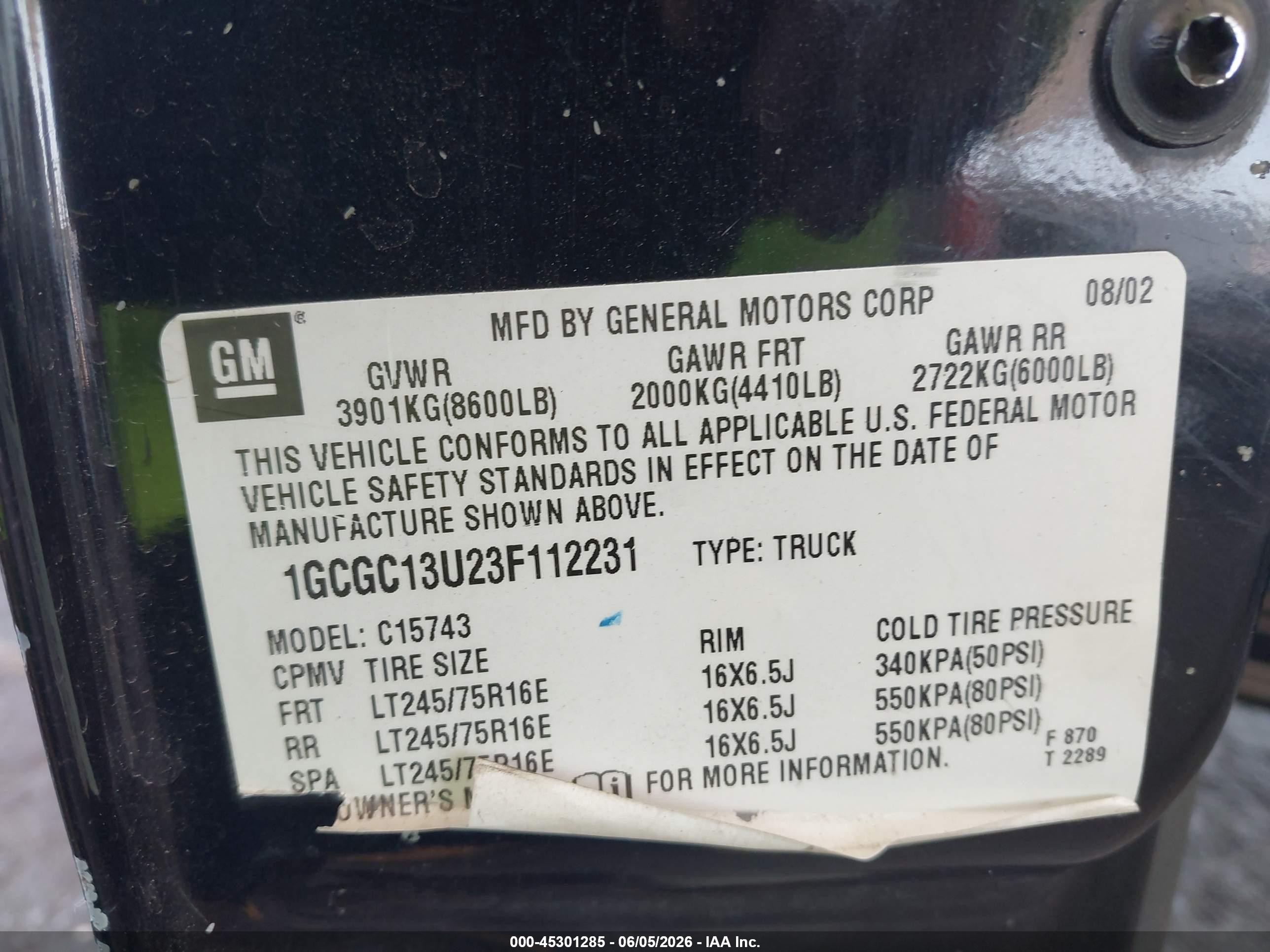 2003 Chevrolet Silverado 1500hd Lt Gray vin: 1GCGC13U23F112231