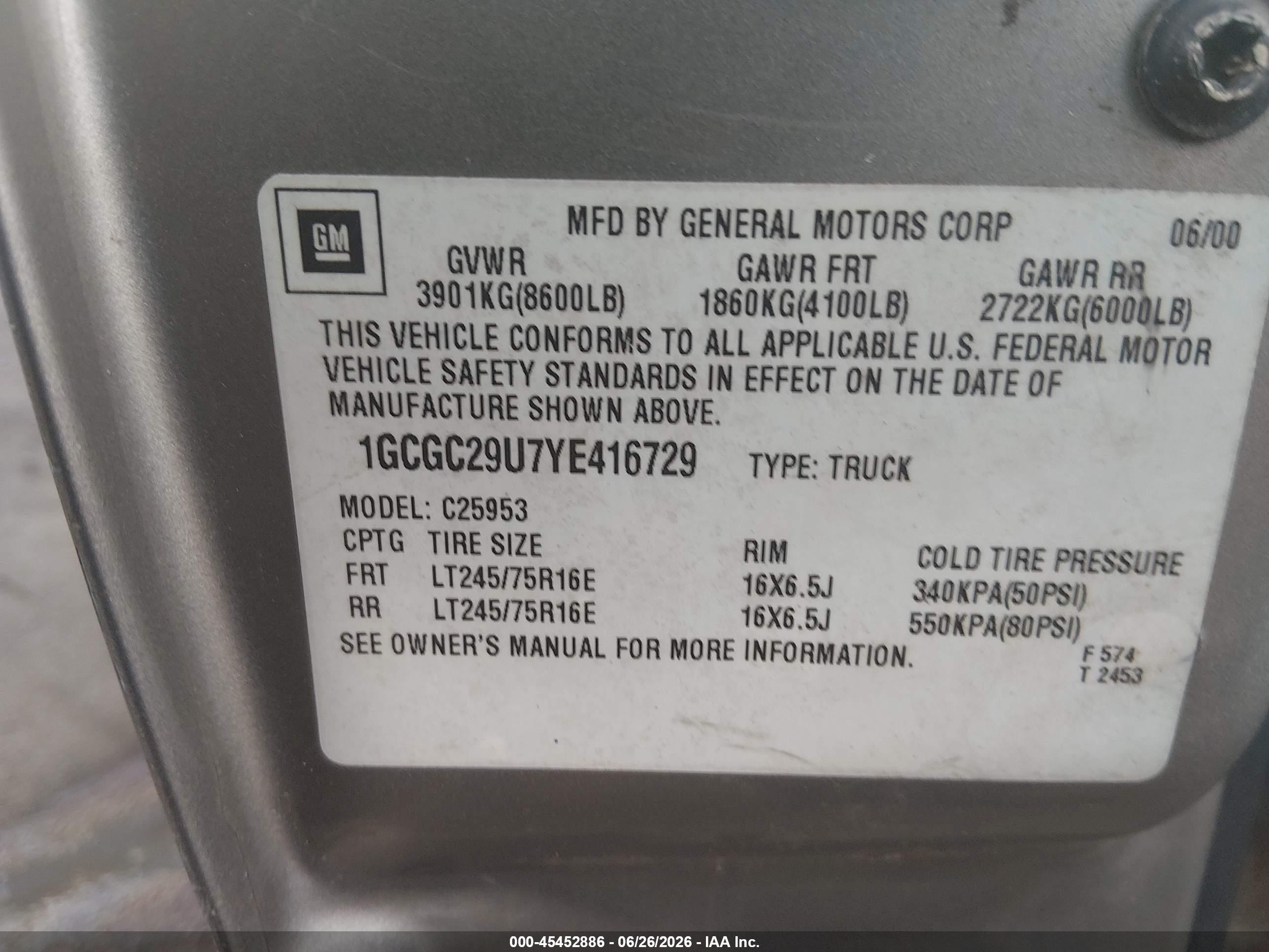 2000 Chevrolet Silverado 2500 Ls Tan vin: 1GCGC29U7YE416729