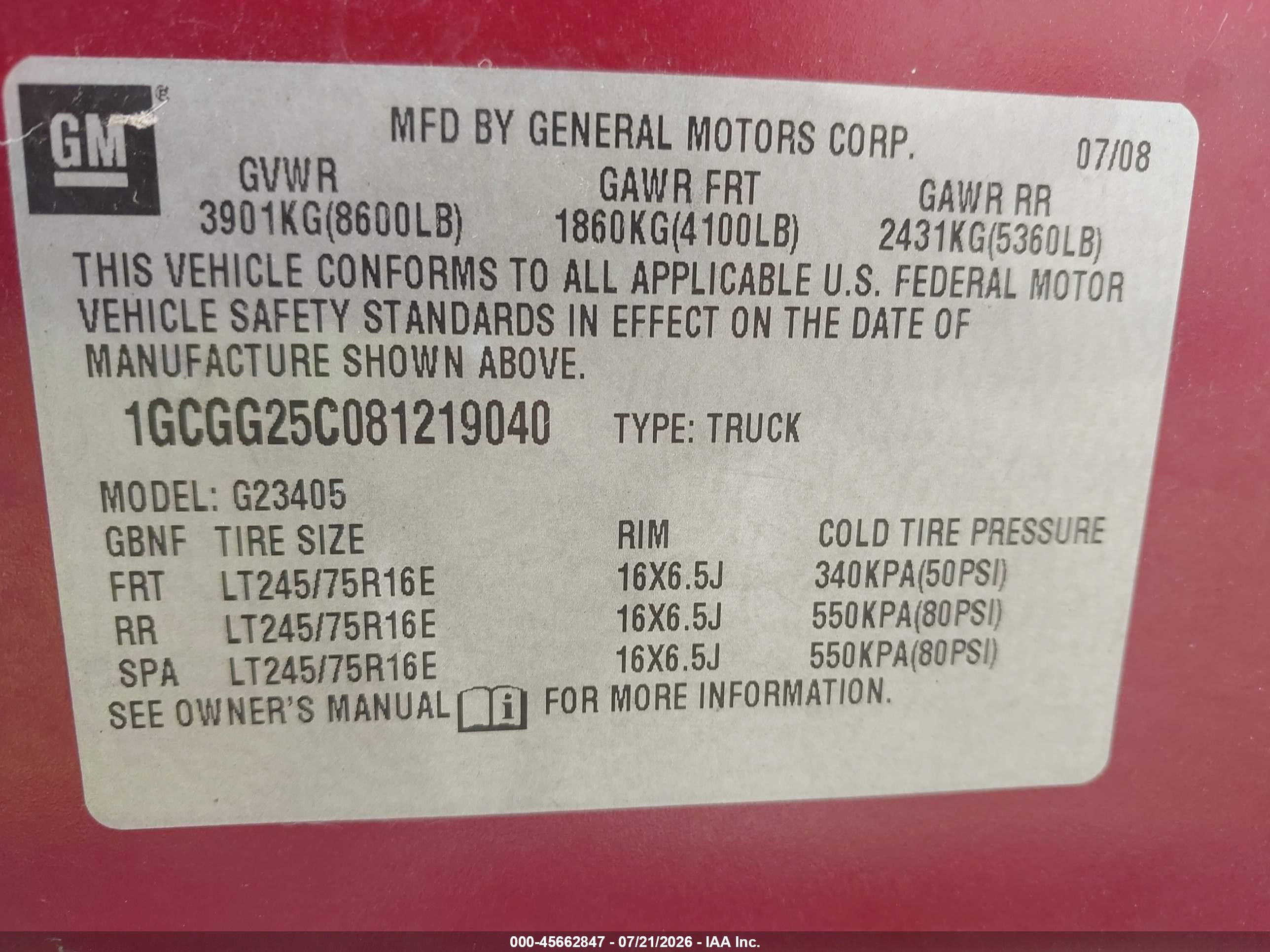 2008 Chevrolet Express Work Van Red vin: 1GCGG25C081219040