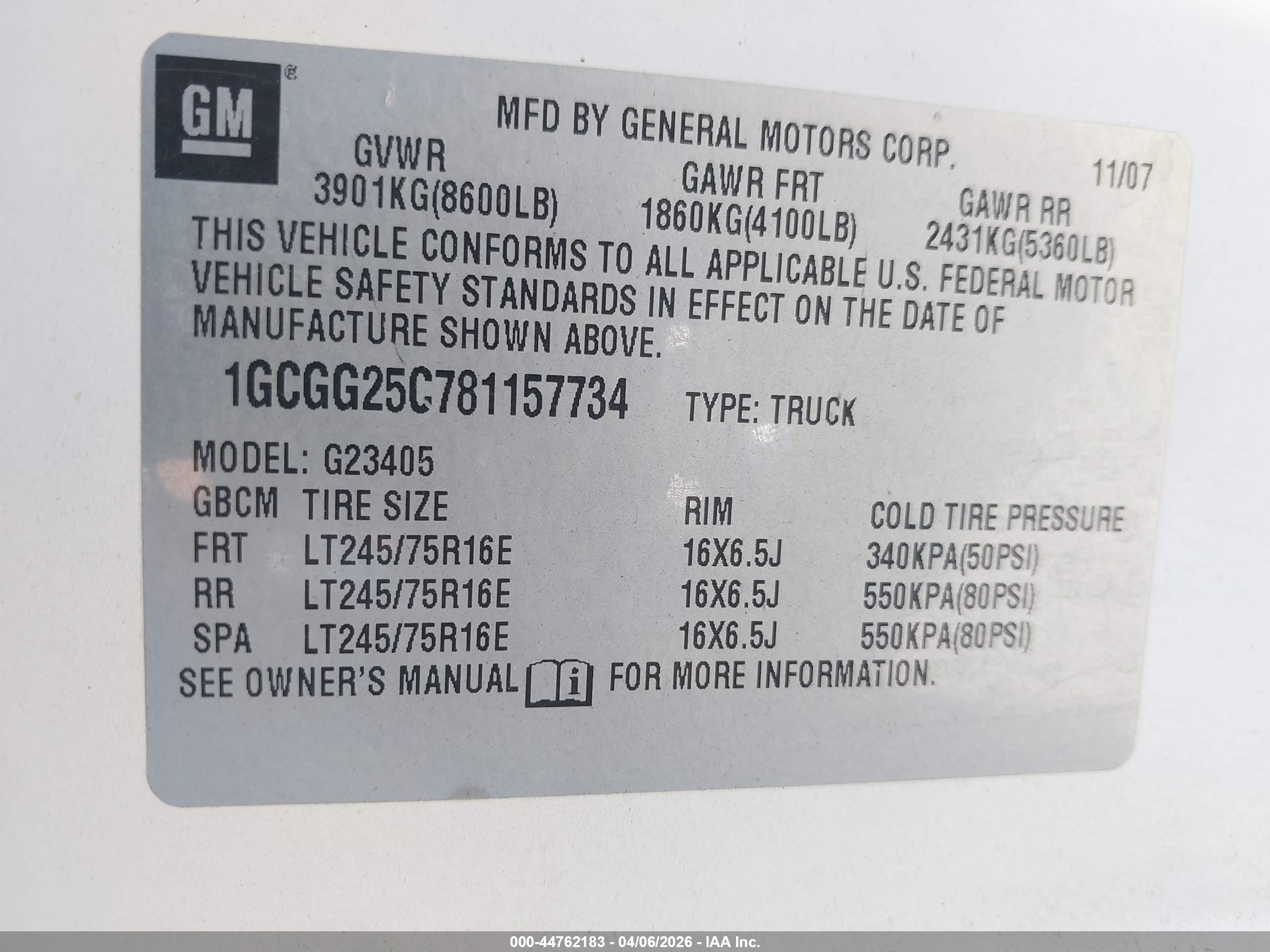 2008 Chevrolet Express Work Van White vin: 1GCGG25C781157734