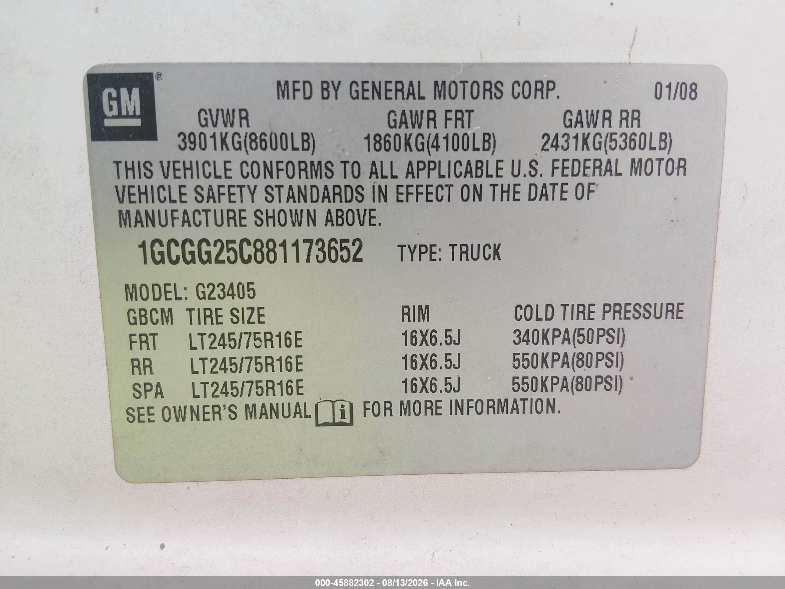 2008 Chevrolet Express Work Van White vin: 1GCGG25C881173652