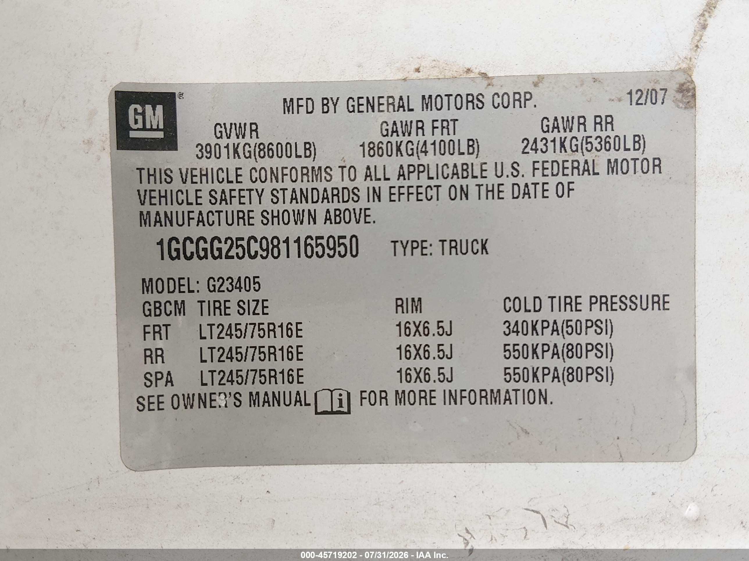 2008 Chevrolet Express Work Van White vin: 1GCGG25C981165950