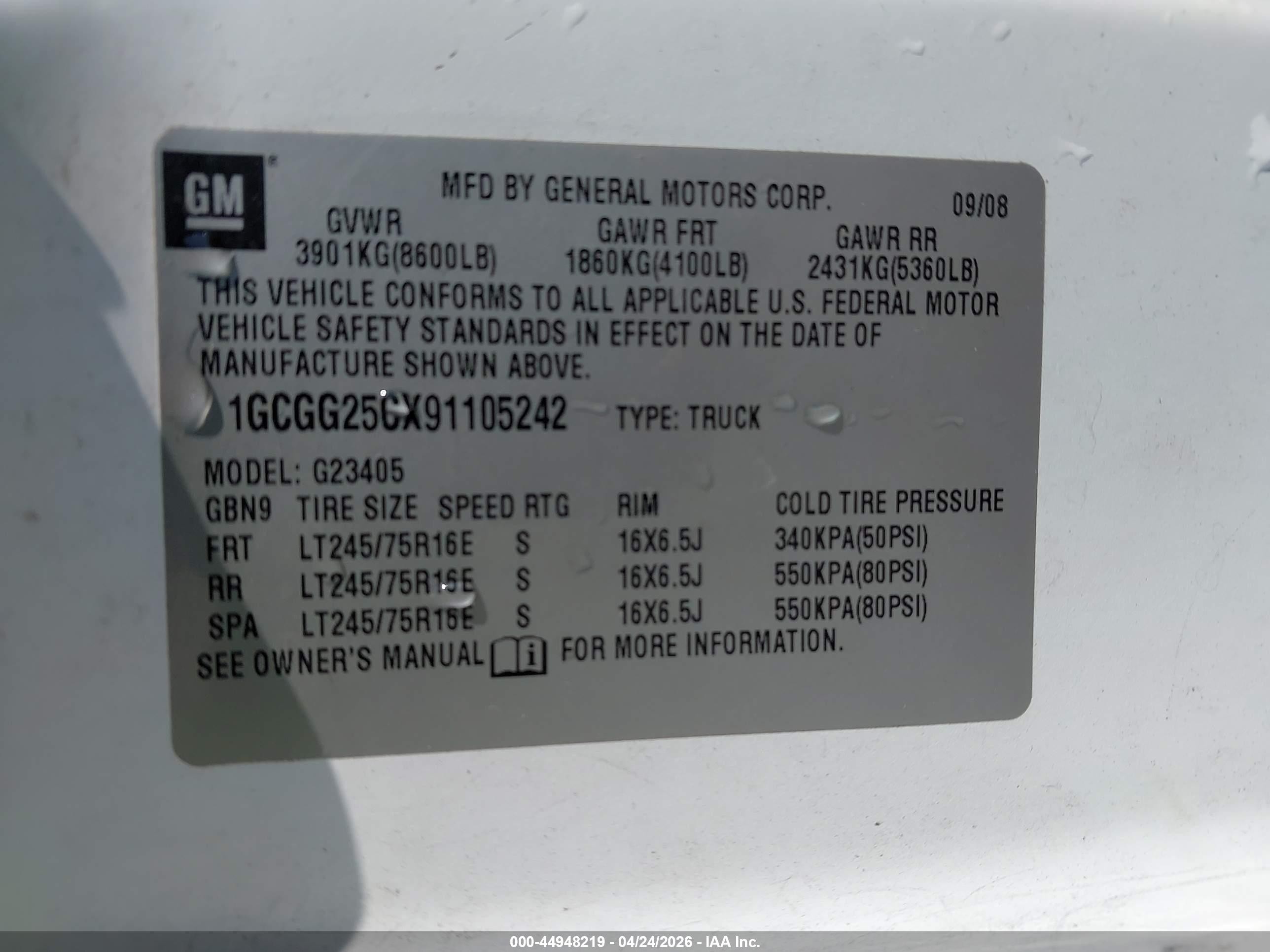 2009 Chevrolet Express 2500 Work Van White vin: 1GCGG25CX91105242
