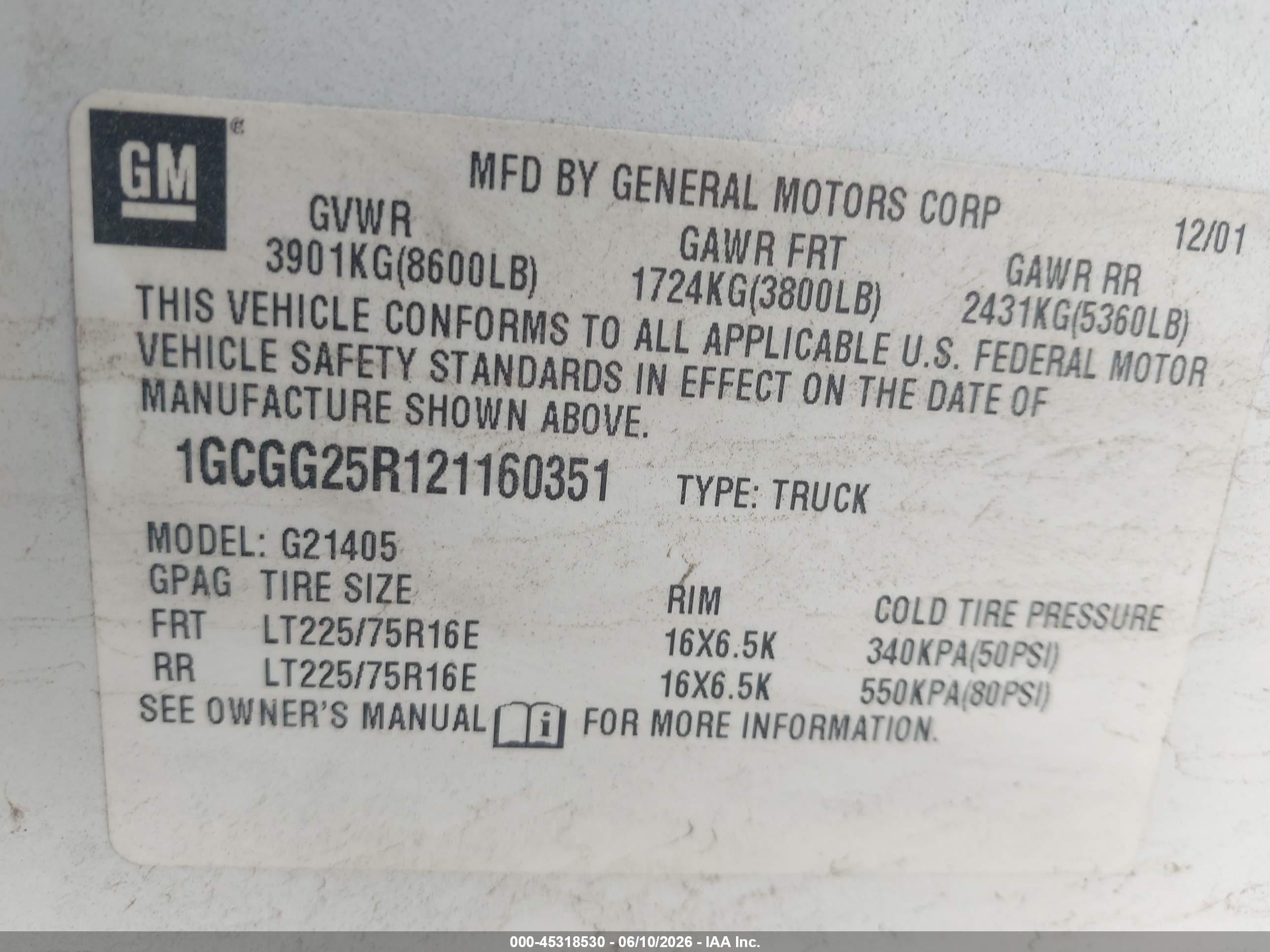 2002 Chevrolet Express   White vin: 1GCGG25R121160351