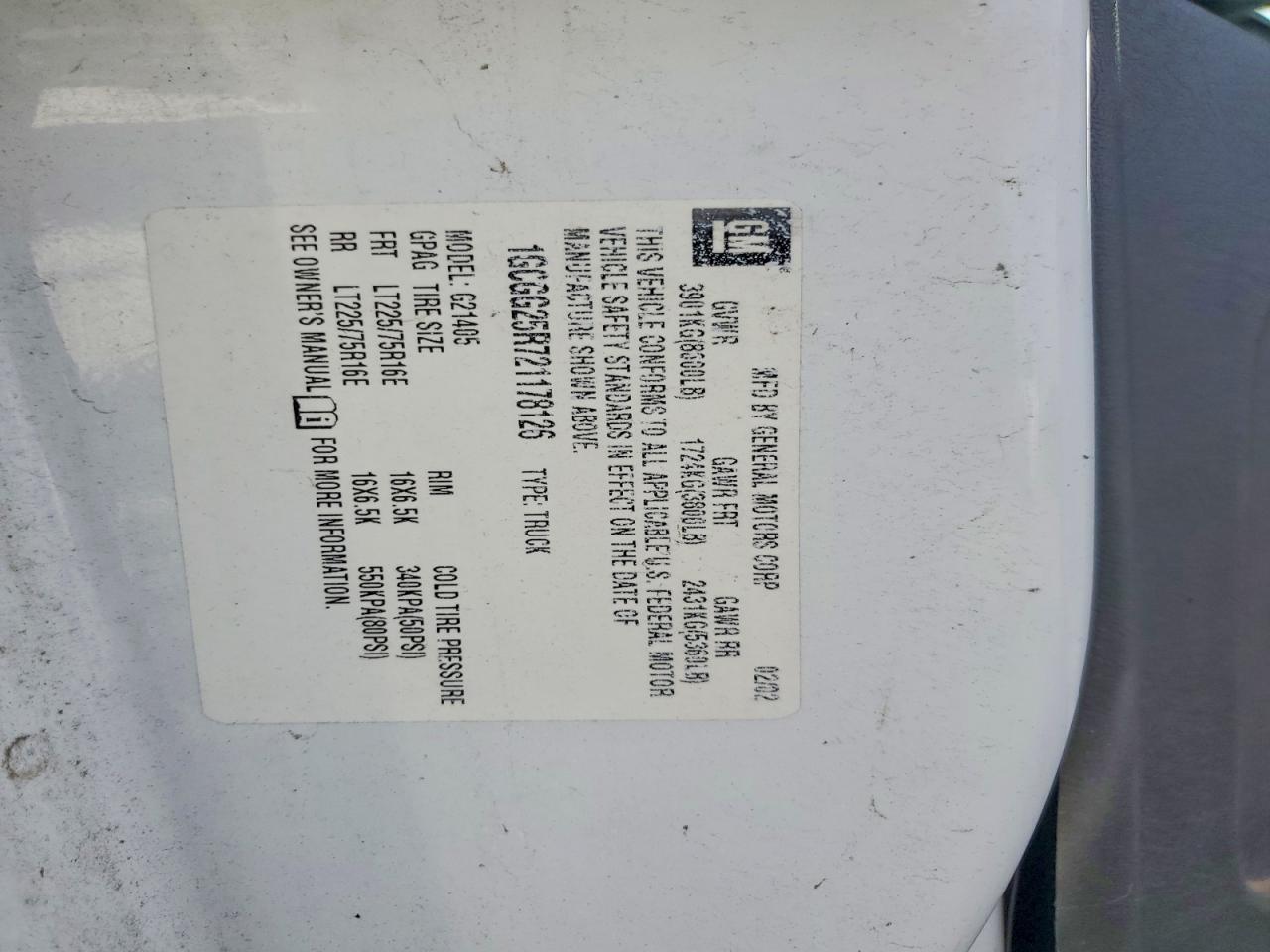 2002 Chevrolet Express G2500 White vin: 1GCGG25R721178126