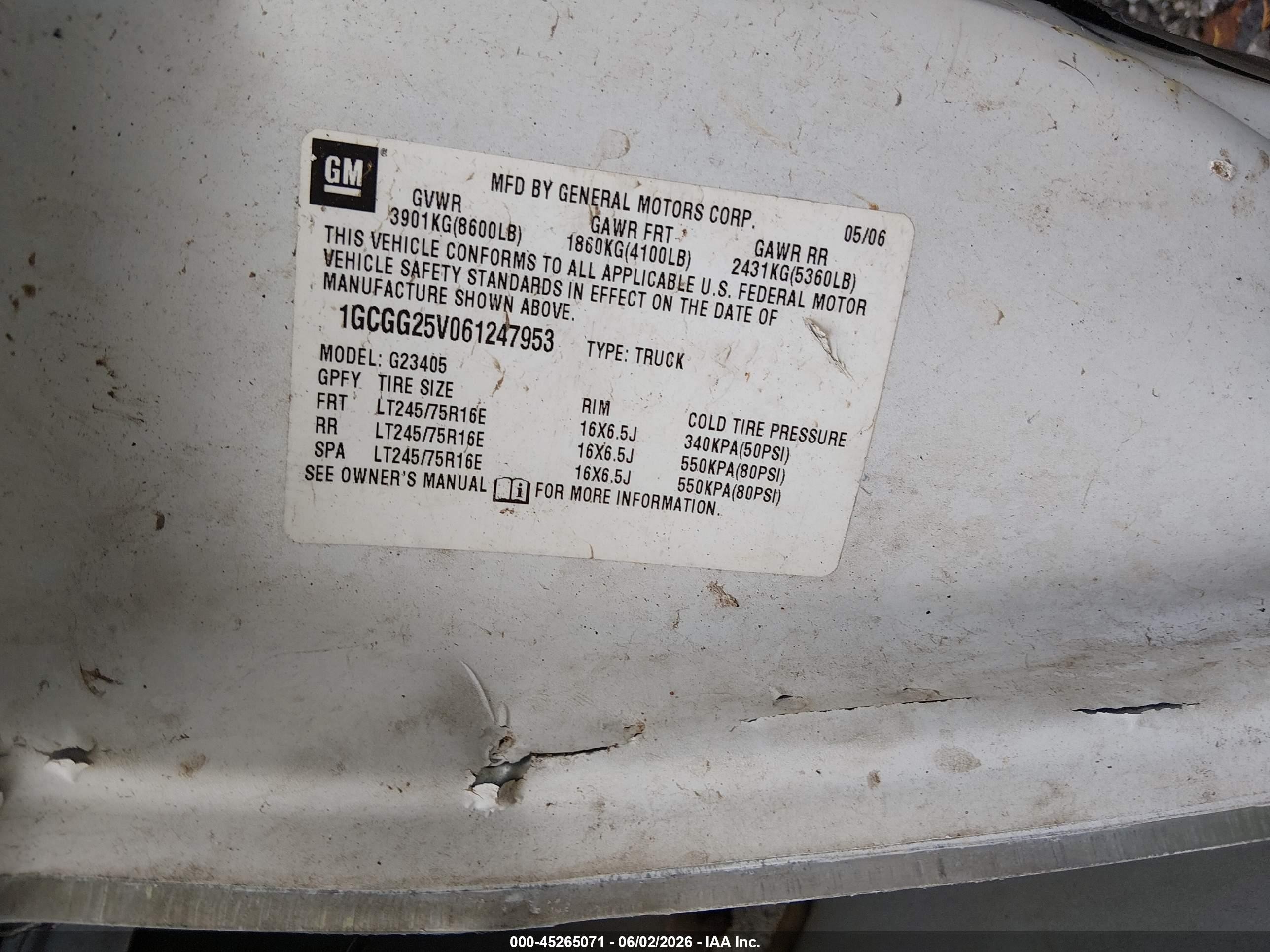 2006 Chevrolet Express Work Van White vin: 1GCGG25V061247953