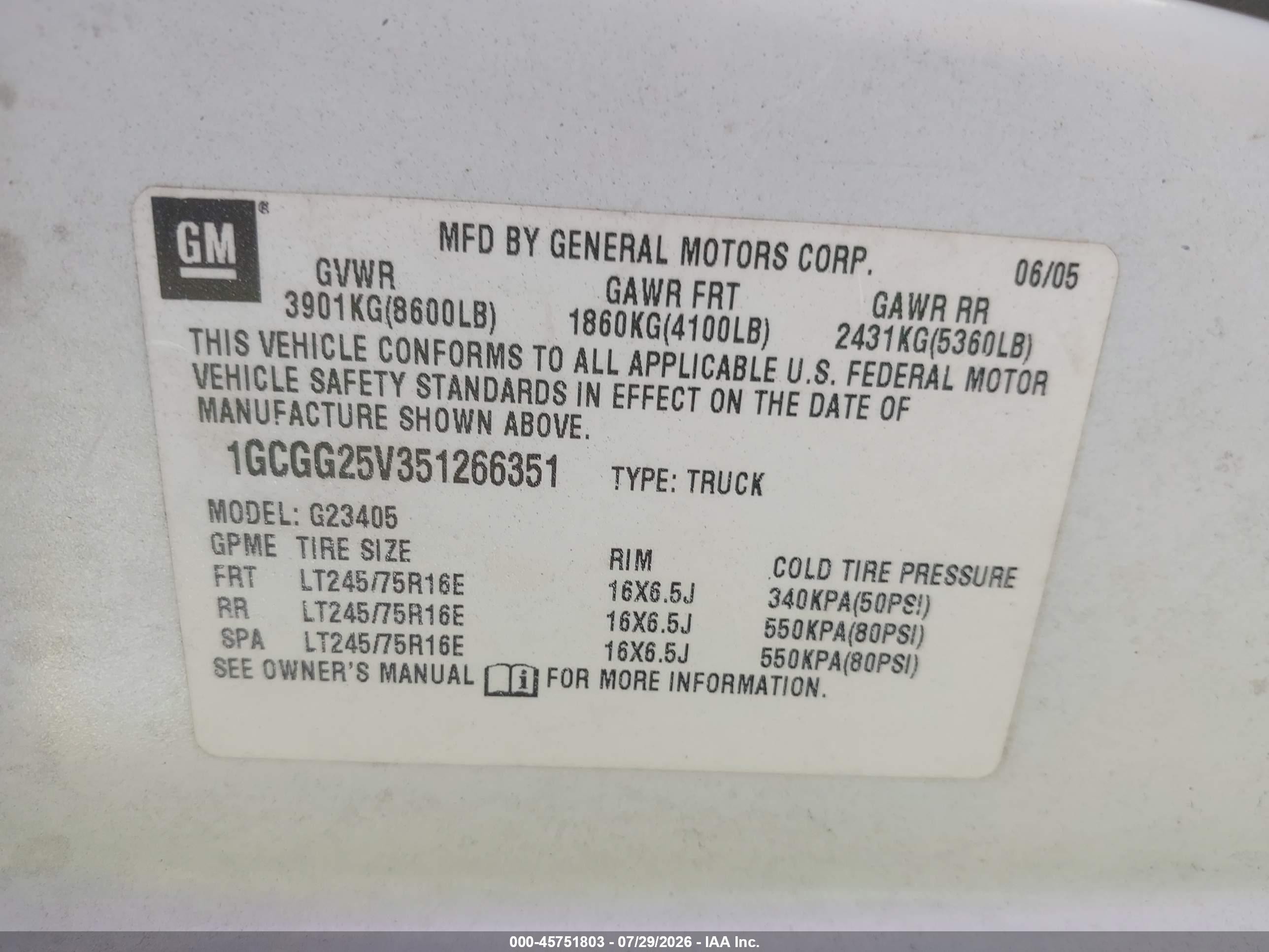 2005 Chevrolet Express   White vin: 1GCGG25V351266351