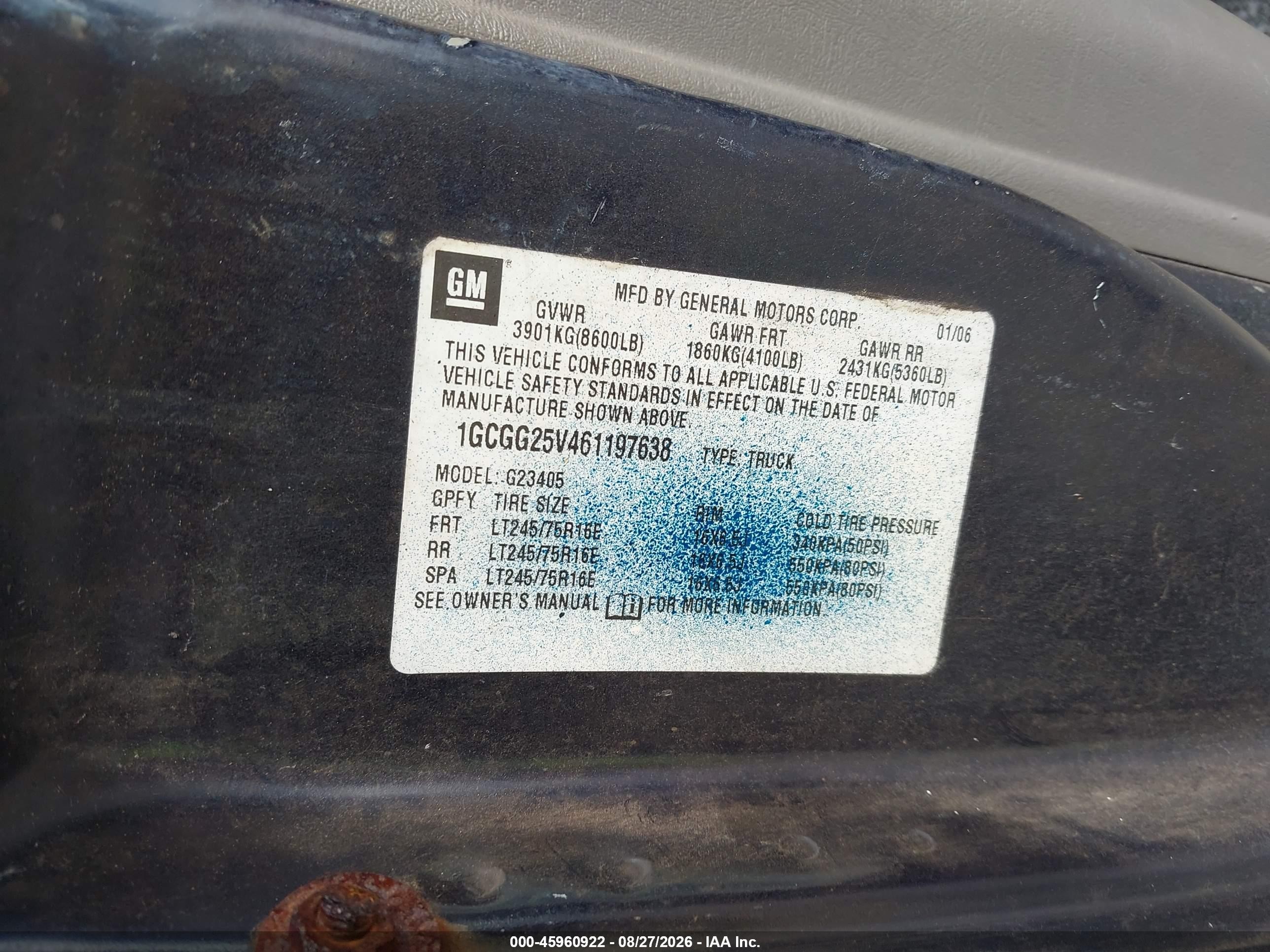 2006 Chevrolet Express Work Van Blue vin: 1GCGG25V461197638