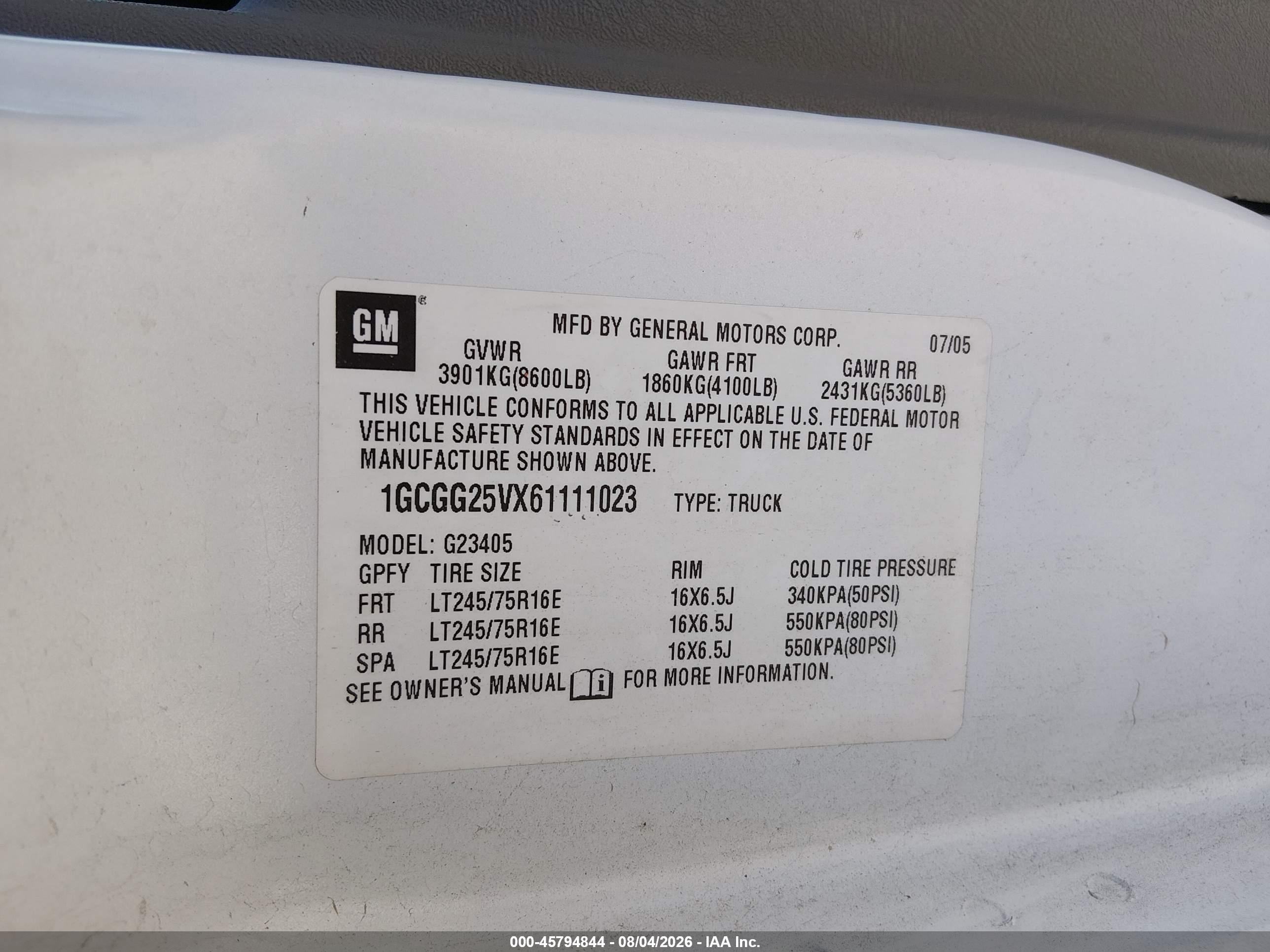 2006 Chevrolet Express Work Van White vin: 1GCGG25VX61111023