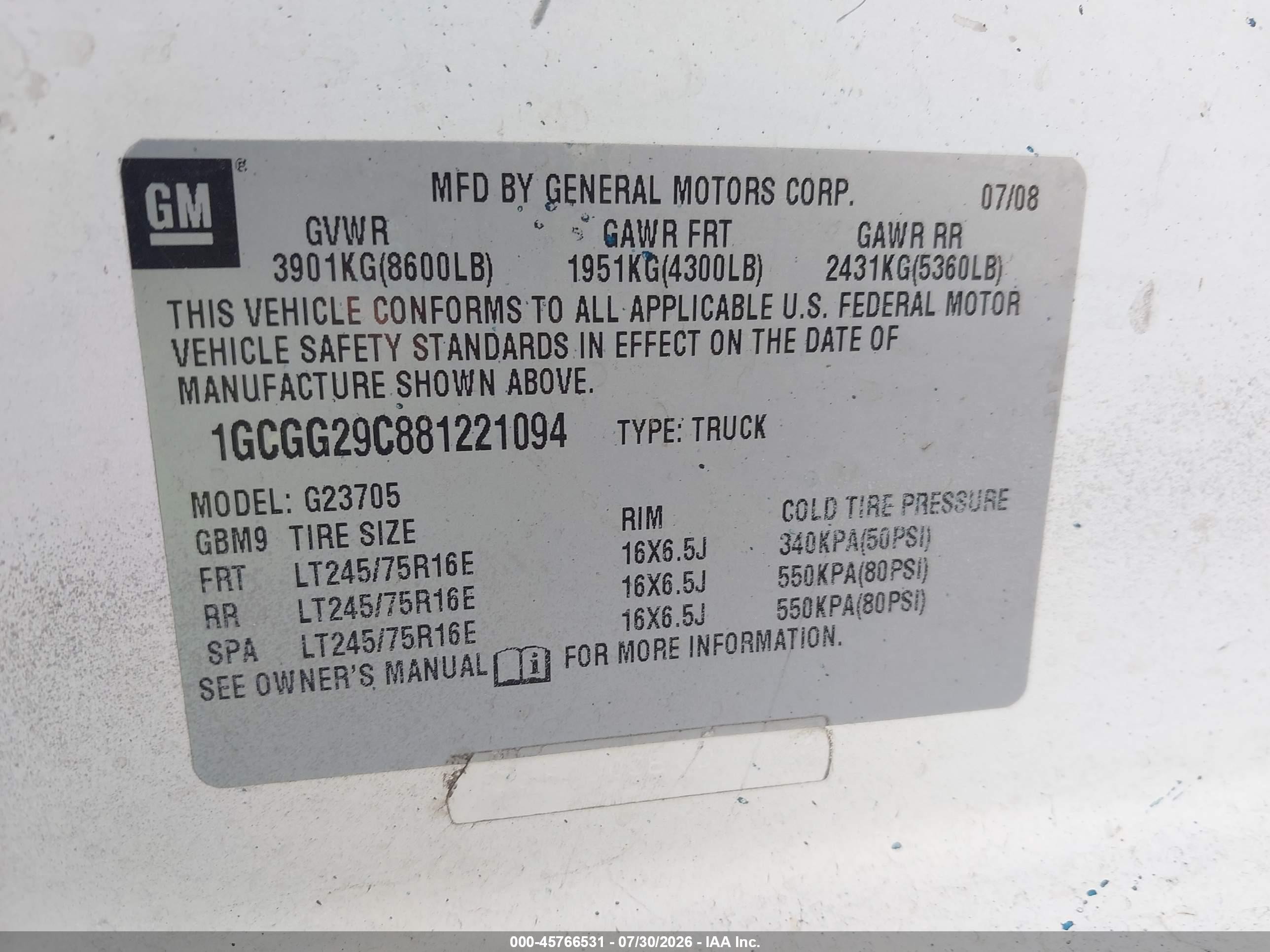 2008 Chevrolet Express Cargo Van Work Van White vin: 1GCGG29C881221094