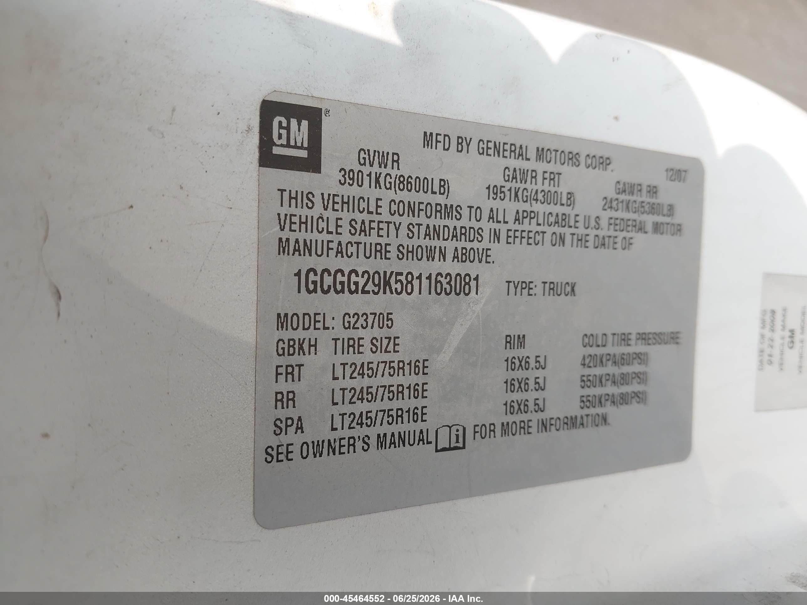 2008 Chevrolet Express Cargo Van Work Van White vin: 1GCGG29K581163081
