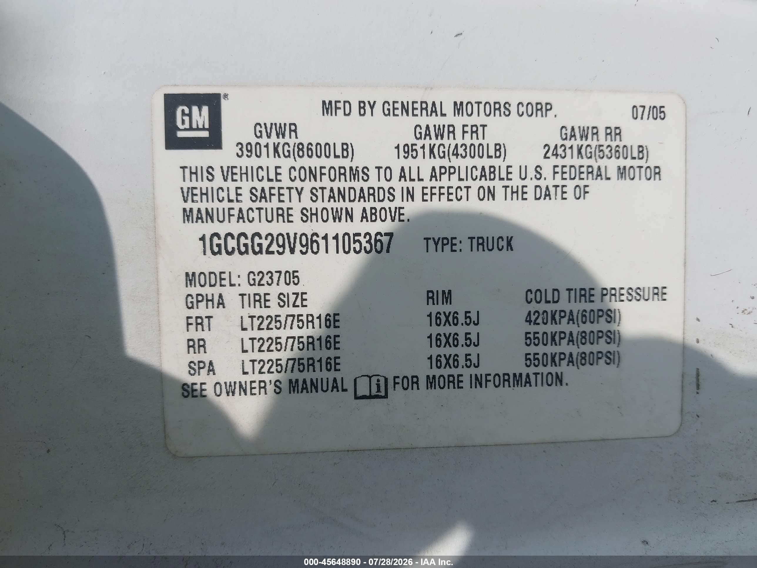2006 Chevrolet Express Cargo Van Work Van White vin: 1GCGG29V961105367