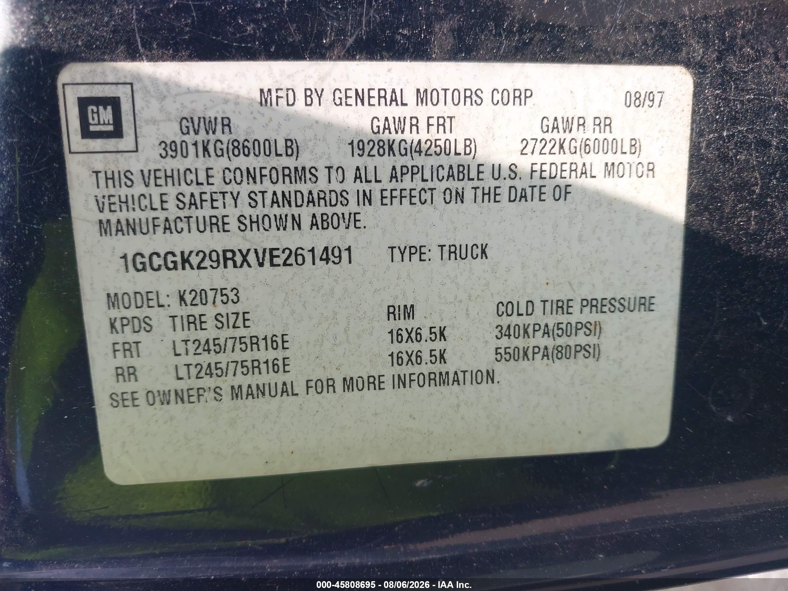 1997 Chevrolet K2500 Hd Fleetside Черный vin: 1GCGK29RXVE261491