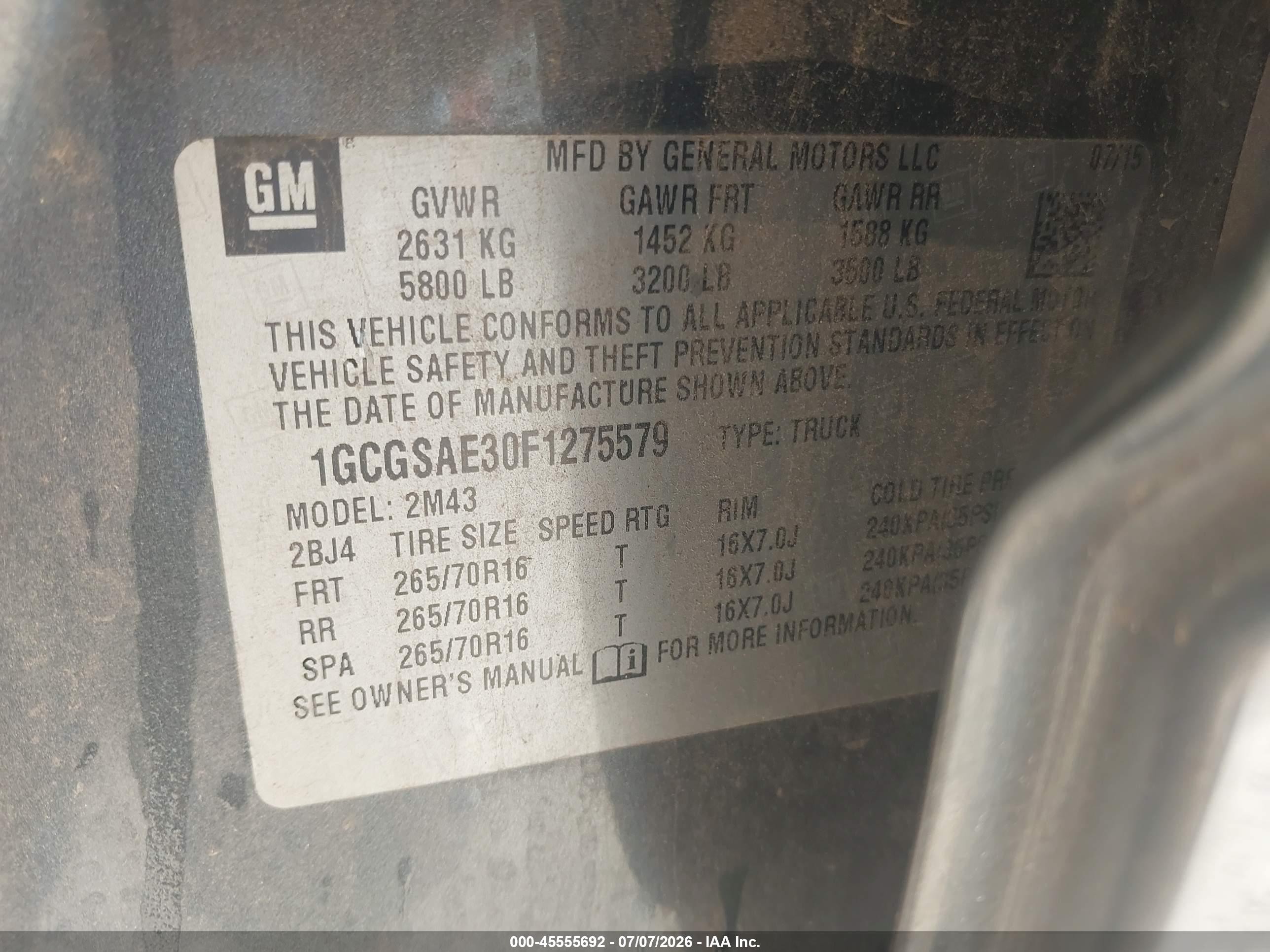 2015 Chevrolet Colorado 2wd Wt Gray vin: 1GCGSAE30F1275579