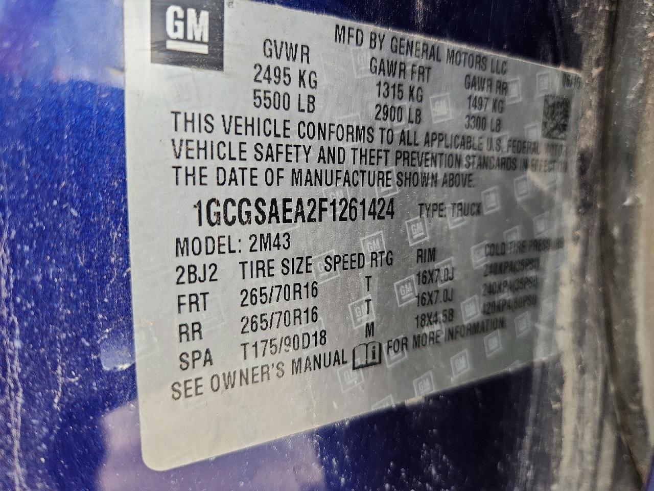 2015 Chevrolet Colorado Blue vin: 1GCGSAEA2F1261424