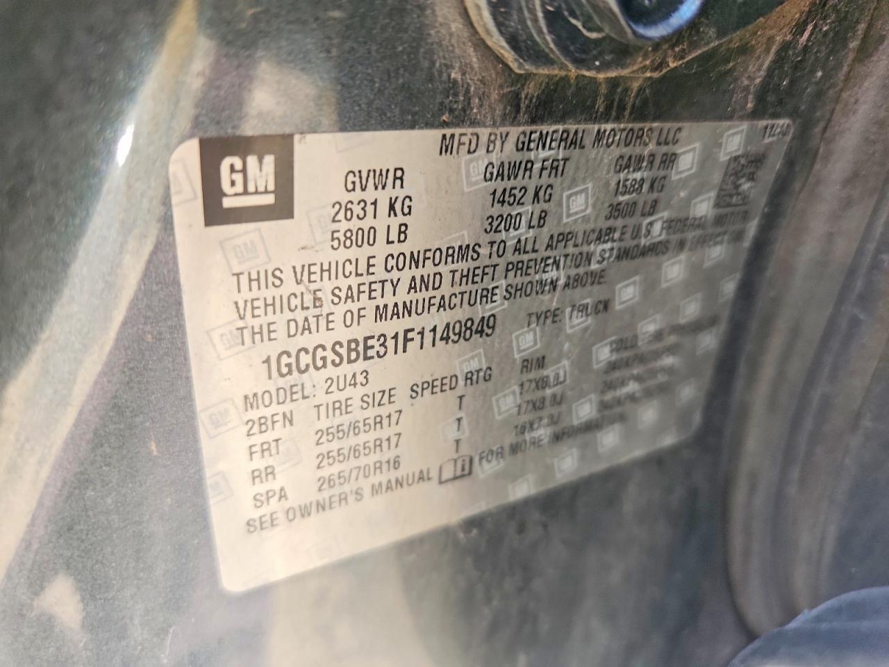2015 Chevrolet Colorado Lt Gray vin: 1GCGSBE31F1149849