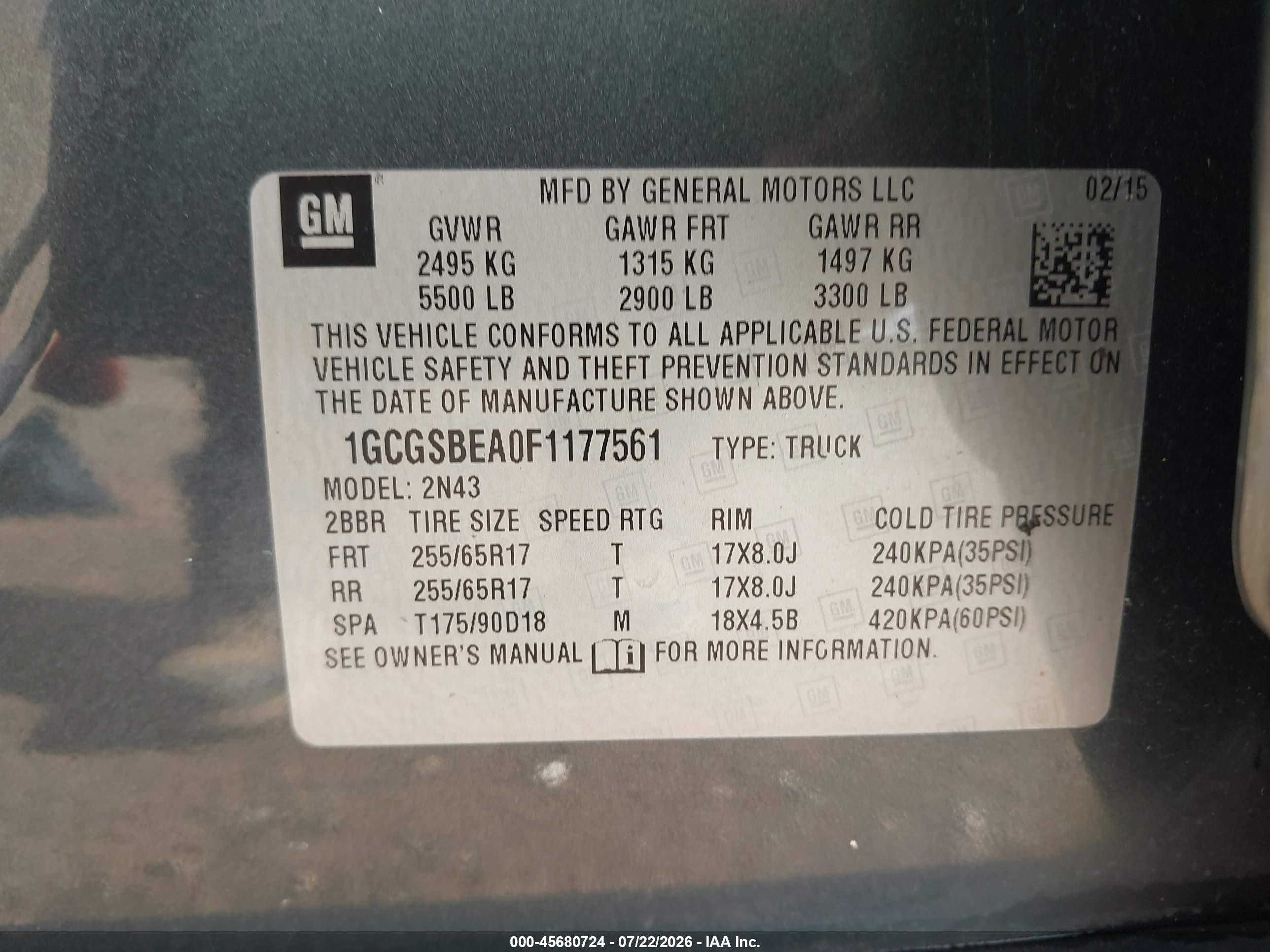 2015 Chevrolet Colorado 2wd Lt Серый vin: 1GCGSBEA0F1177561