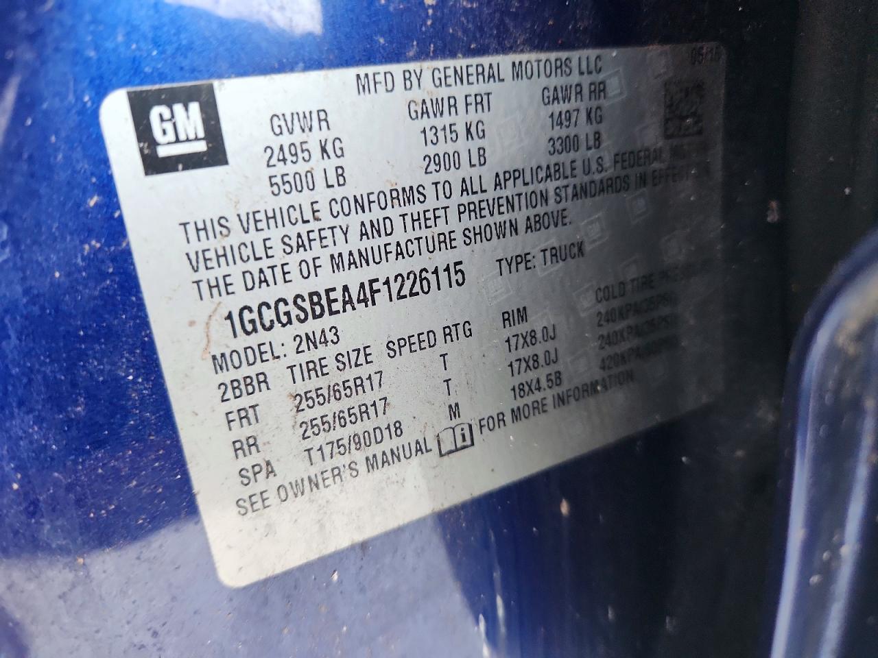 2015 Chevrolet Colorado Lt Blue vin: 1GCGSBEA4F1226115