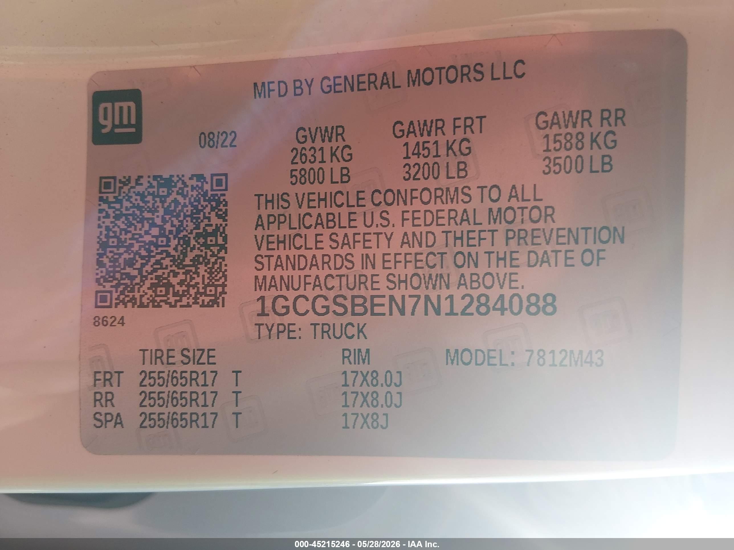 2022 Chevrolet Colorado 2wd  Short Box Wt White vin: 1GCGSBEN7N1284088