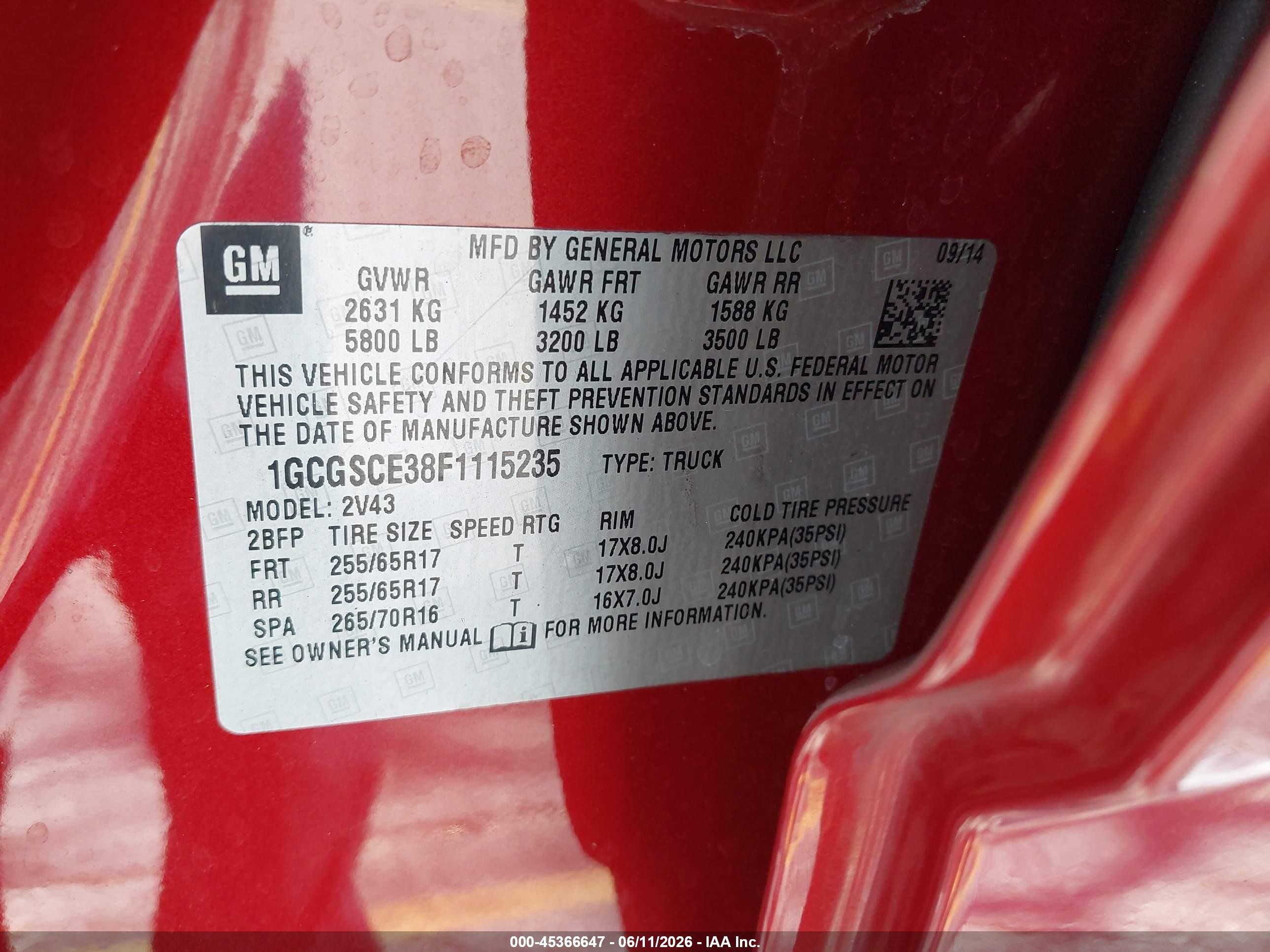 2015 Chevrolet Colorado 2wd Z71 Red vin: 1GCGSCE38F1115235