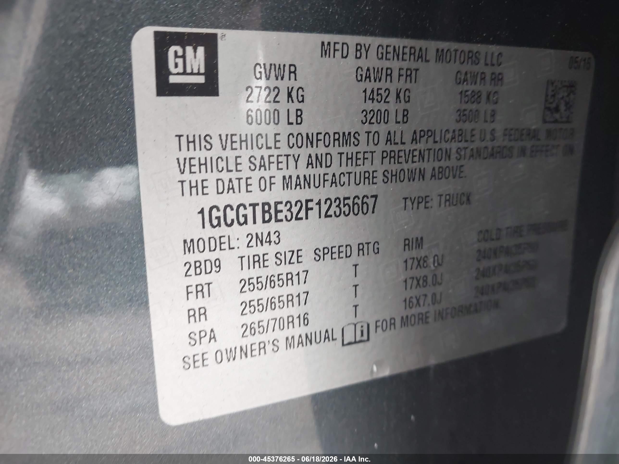 2015 Chevrolet Colorado 4wd Lt Gray vin: 1GCGTBE32F1235667