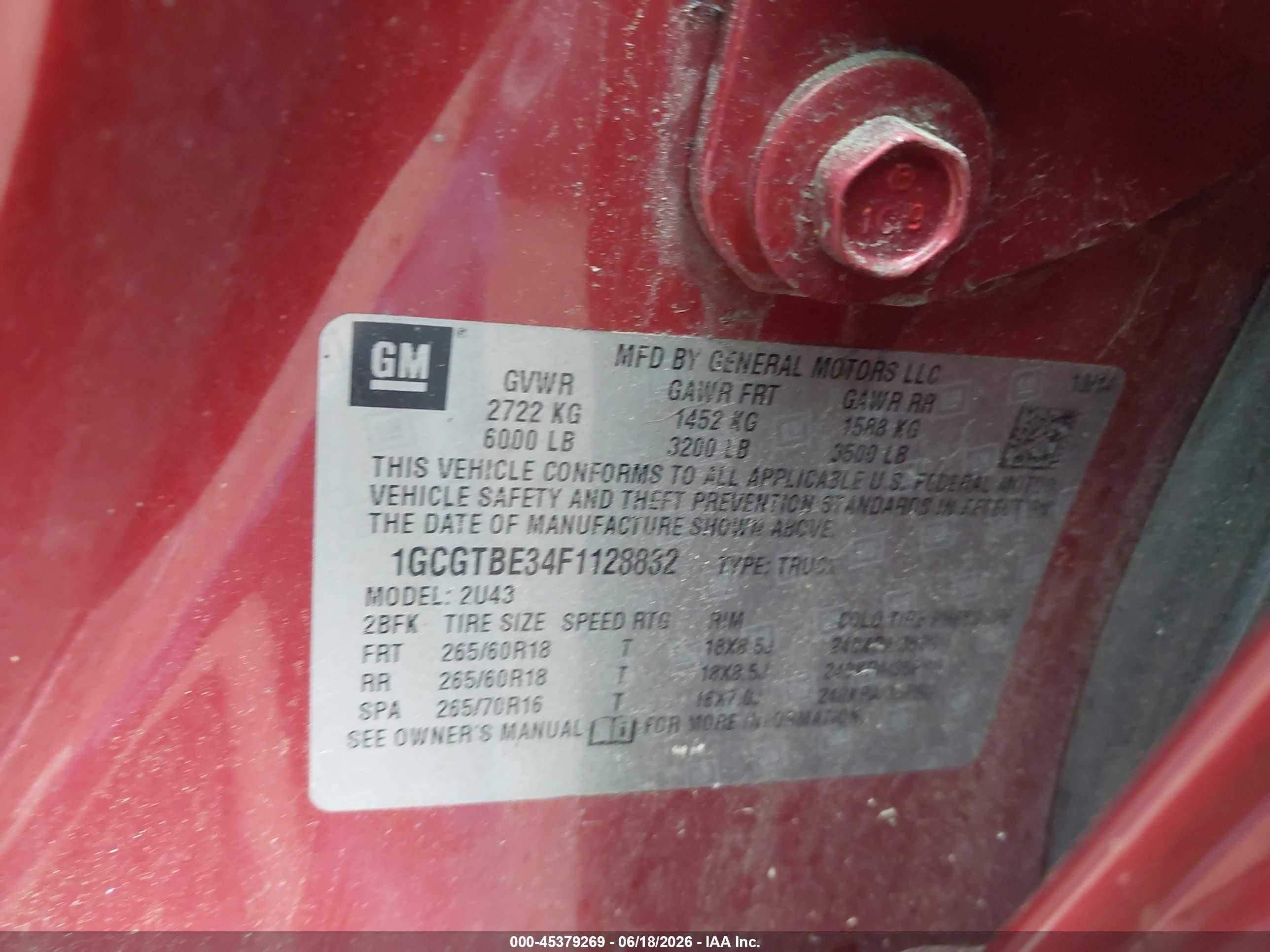 2015 Chevrolet Colorado 4wd Lt Red vin: 1GCGTBE34F1128832