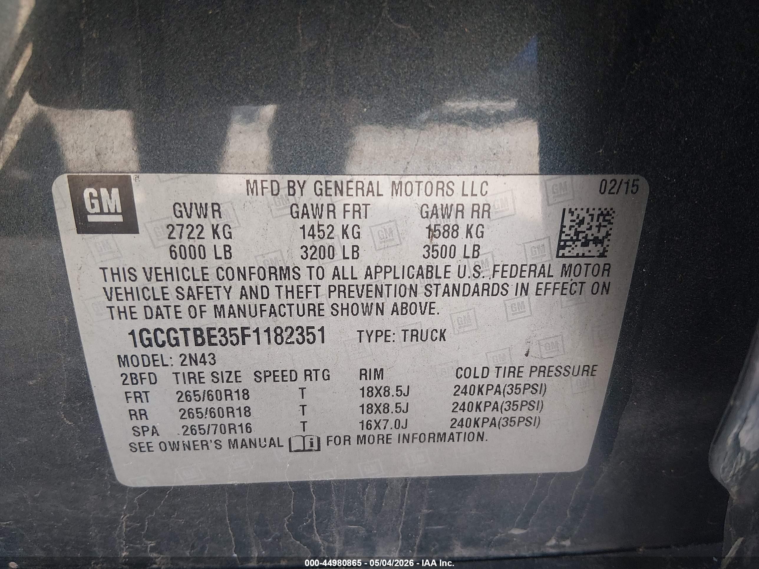 2015 Chevrolet Colorado Lt Серый vin: 1GCGTBE35F1182351