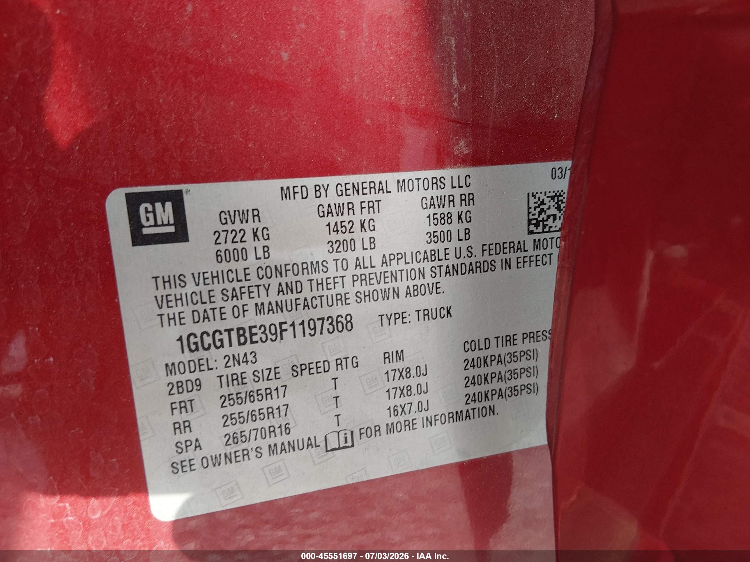 2015 Chevrolet Colorado Lt Red vin: 1GCGTBE39F1197368