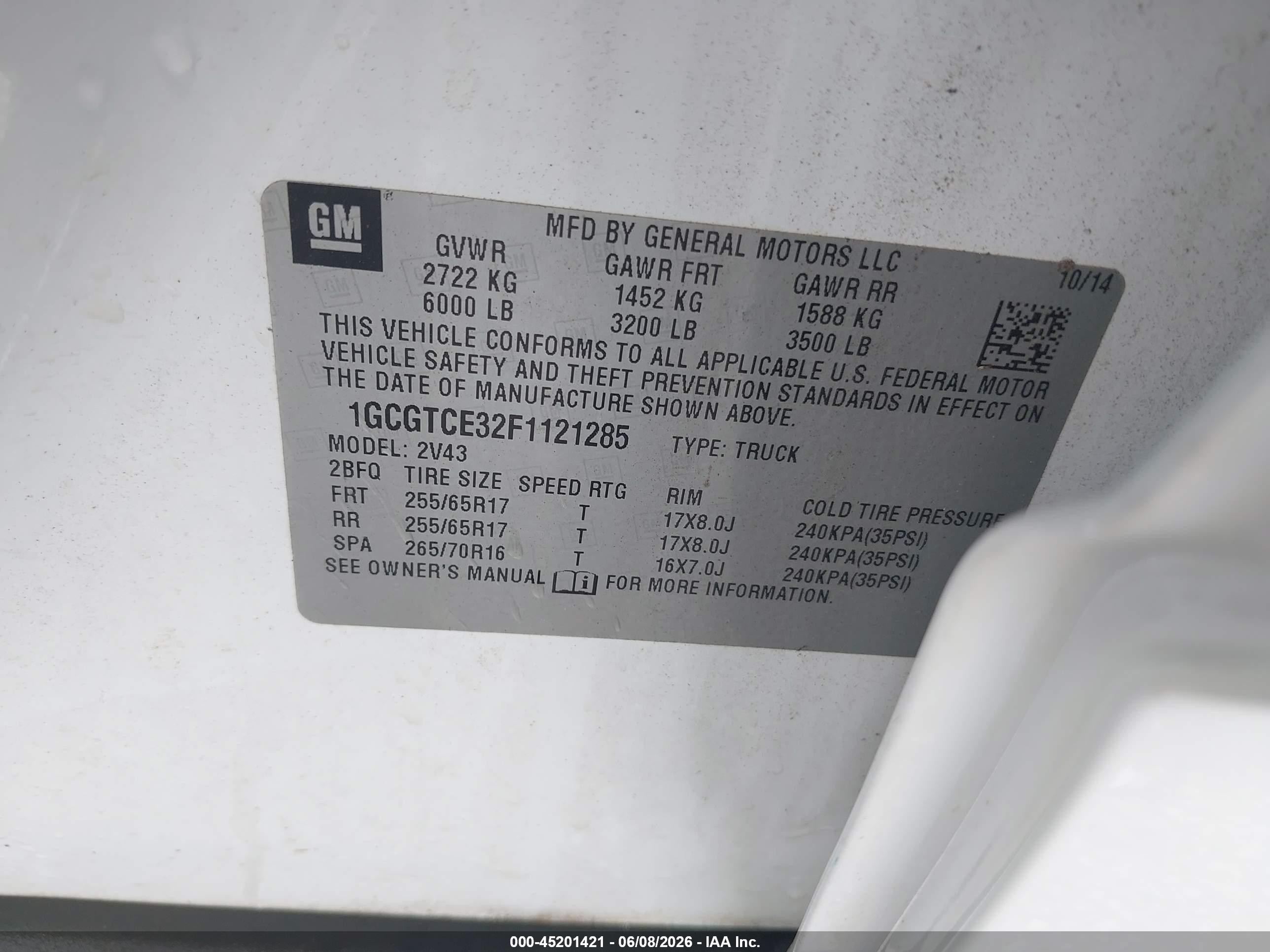 2015 Chevrolet Colorado Z71 White vin: 1GCGTCE32F1121285