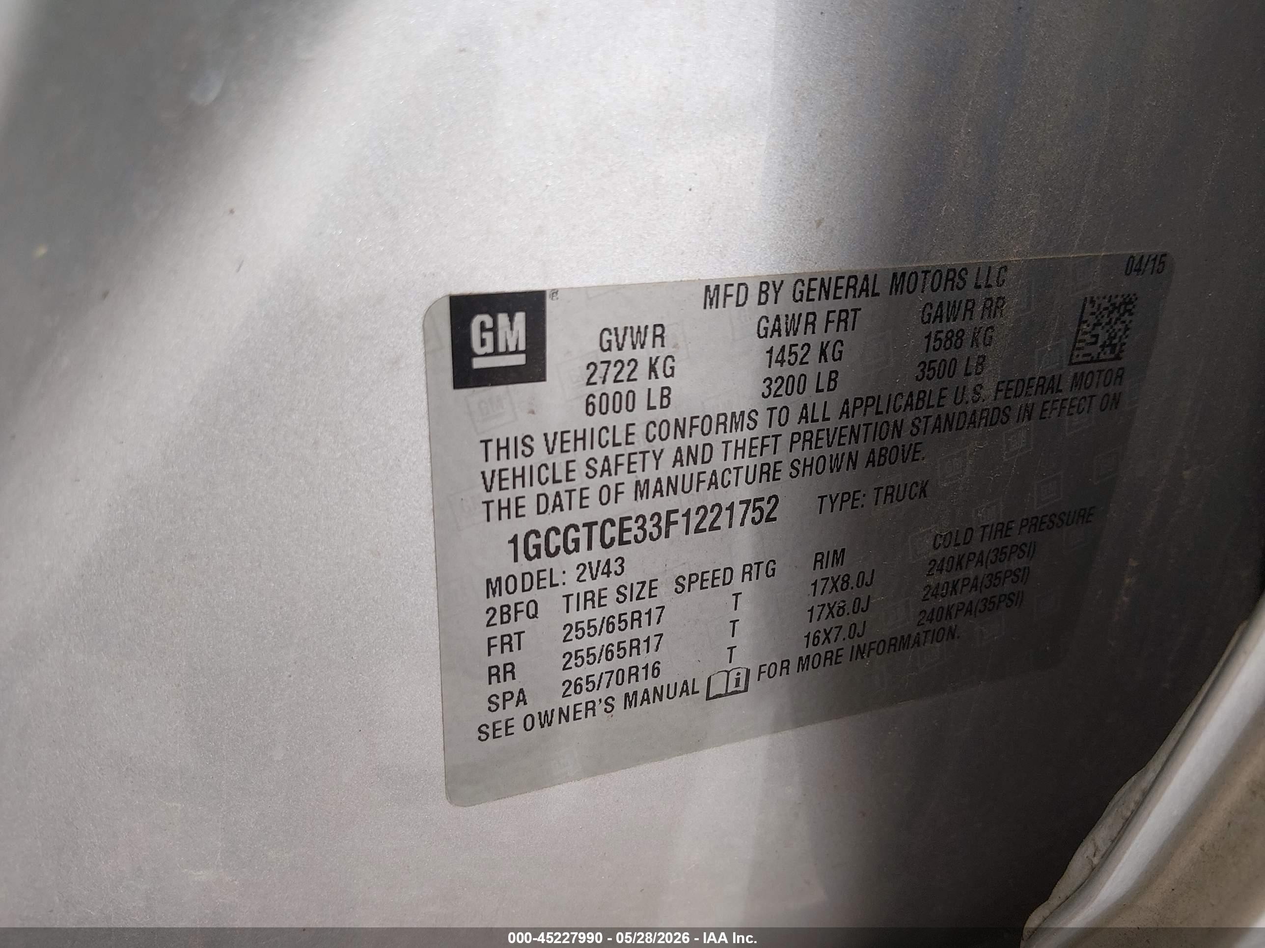 2015 Chevrolet Colorado Z71 Silver vin: 1GCGTCE33F1221752