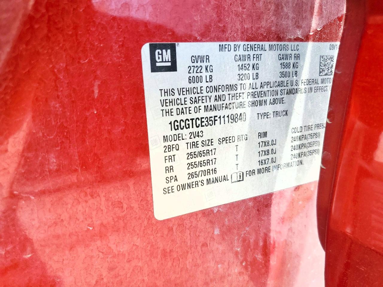 2015 Chevrolet Colorado Z71 Red vin: 1GCGTCE35F1119840