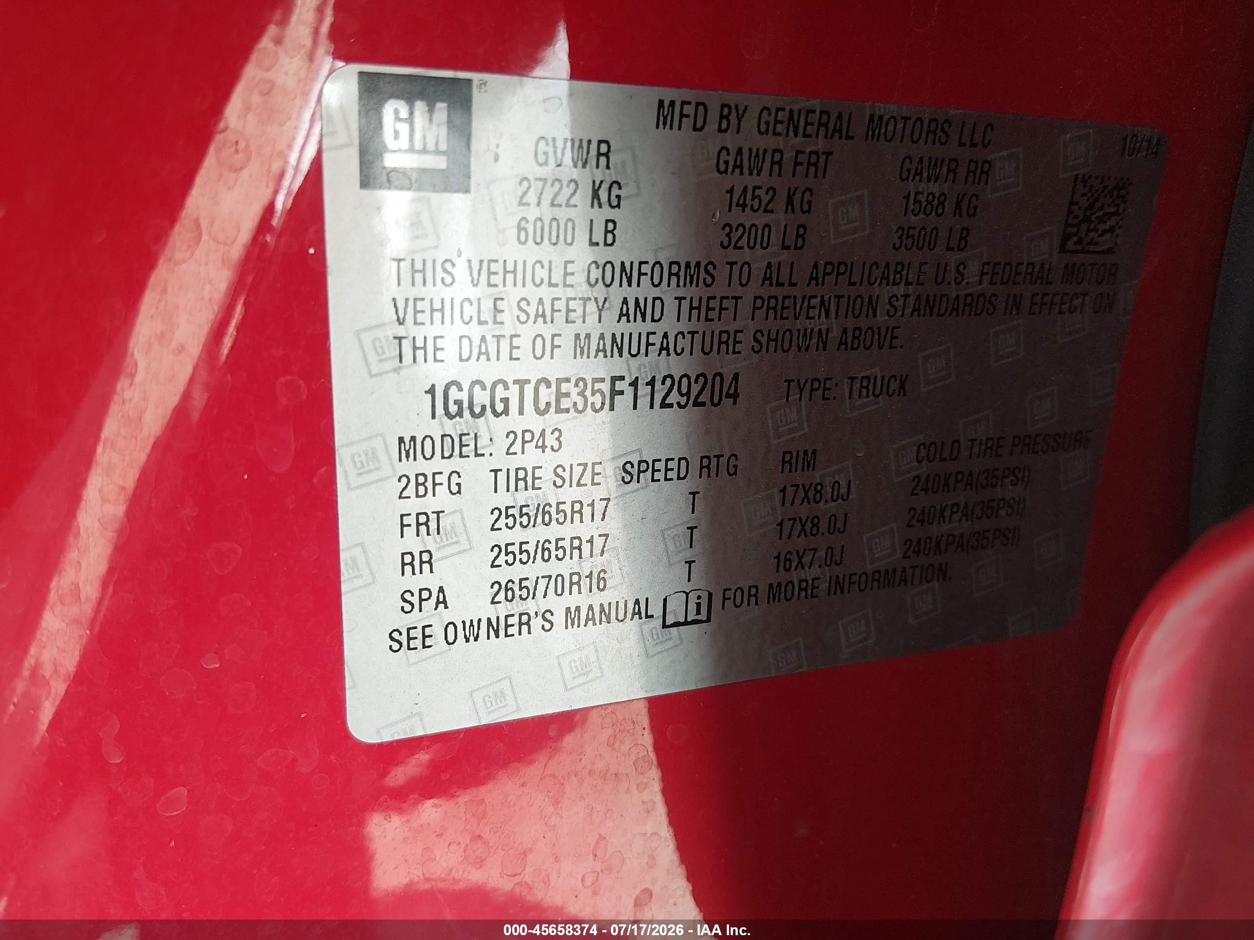 2015 Chevrolet Colorado Z71 Red vin: 1GCGTCE35F1129204