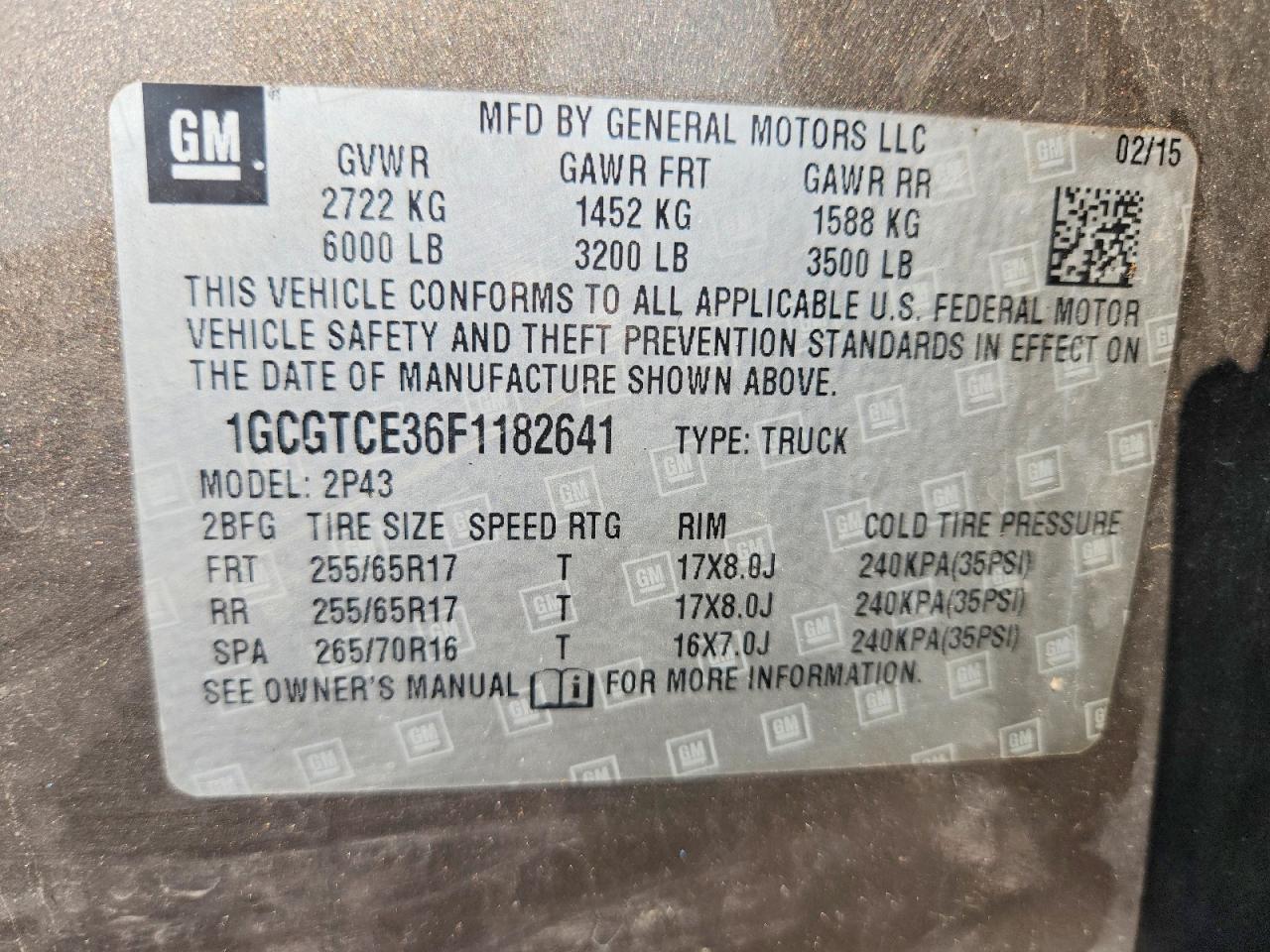 2015 Chevrolet Colorado Z71 Brown vin: 1GCGTCE36F1182641