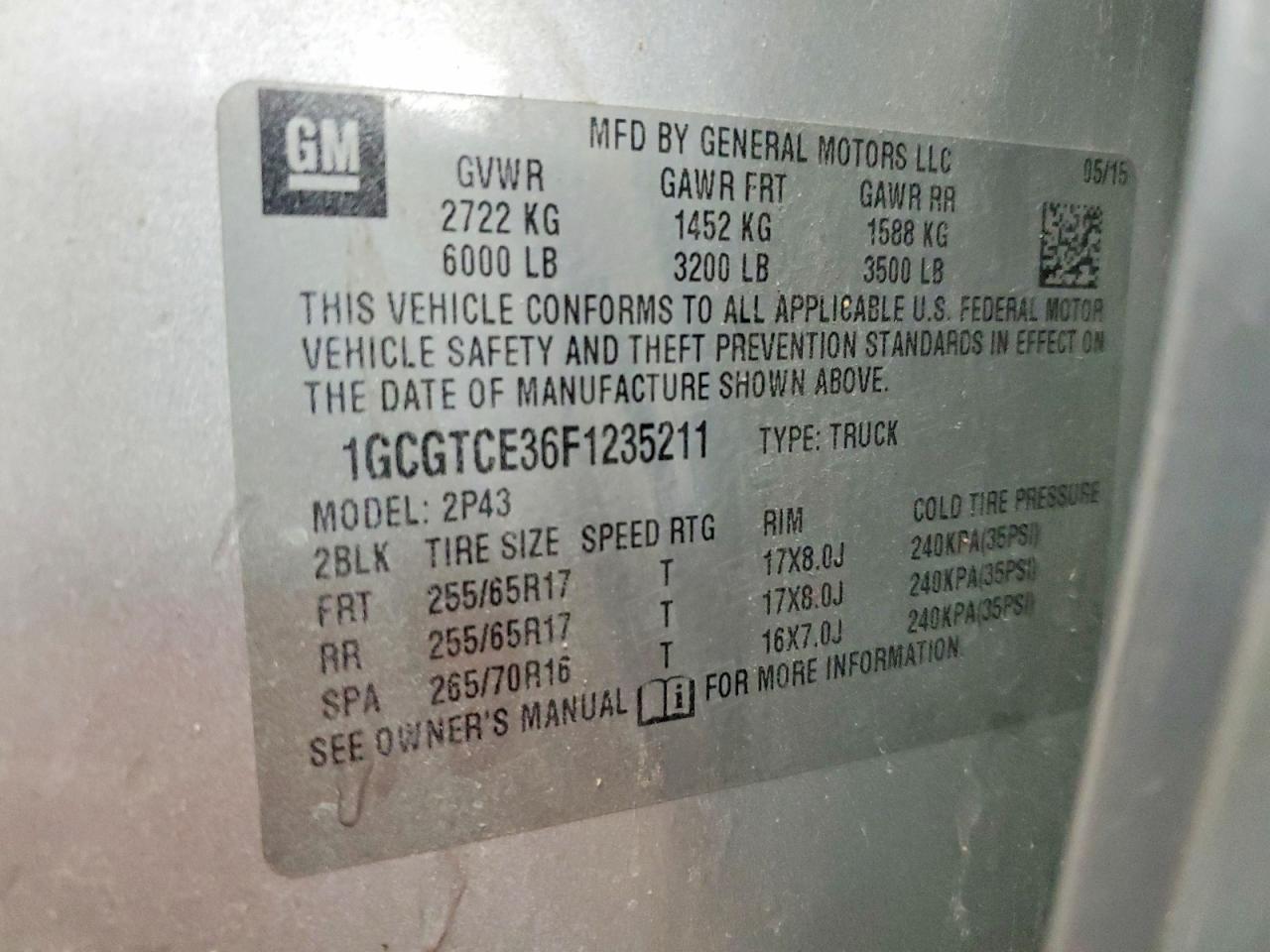 2015 Chevrolet Colorado Z71 Silver vin: 1GCGTCE36F1235211