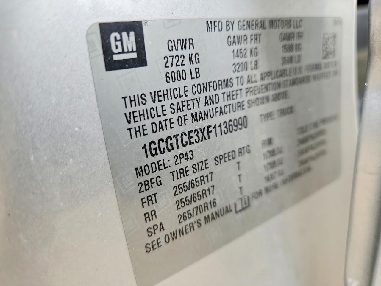 2015 Chevrolet Colorado Z71 Silver vin: 1GCGTCE3XF1136990
