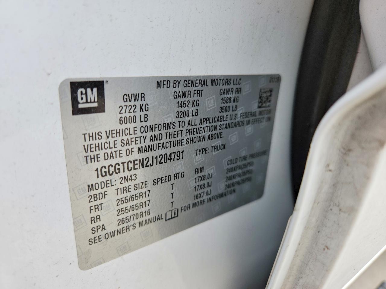 2018 Chevrolet Colorado Lt White vin: 1GCGTCEN2J1204791