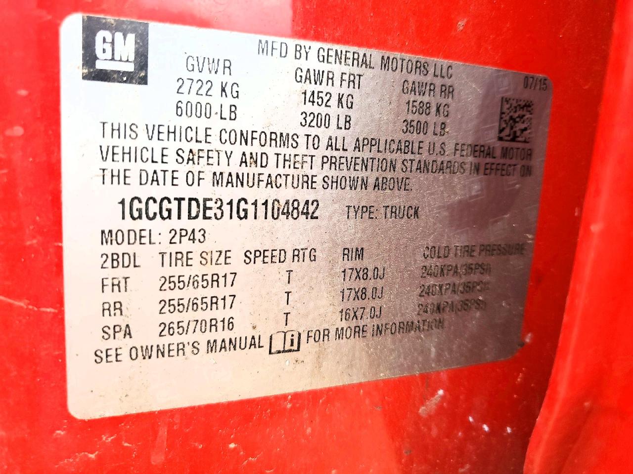 2016 Chevrolet Colorado Z71 Красный vin: 1GCGTDE31G1104842