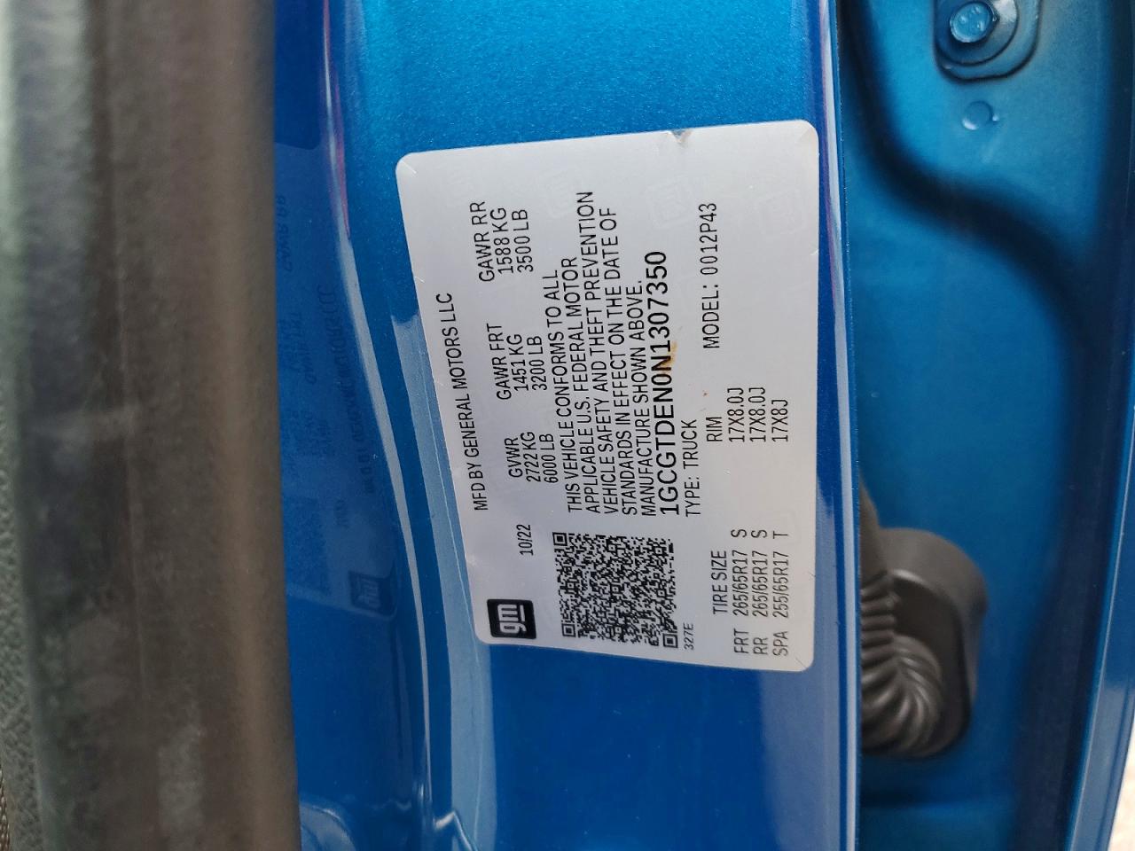 2022 Chevrolet Colorado Z71 Blue vin: 1GCGTDEN0N1307350