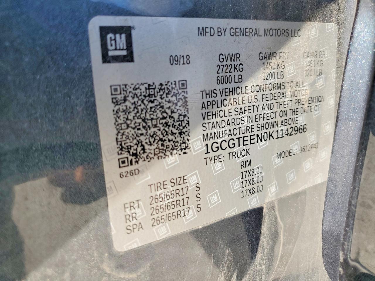 2019 Chevrolet Colorado Zr2 Blue vin: 1GCGTEEN0K1142966