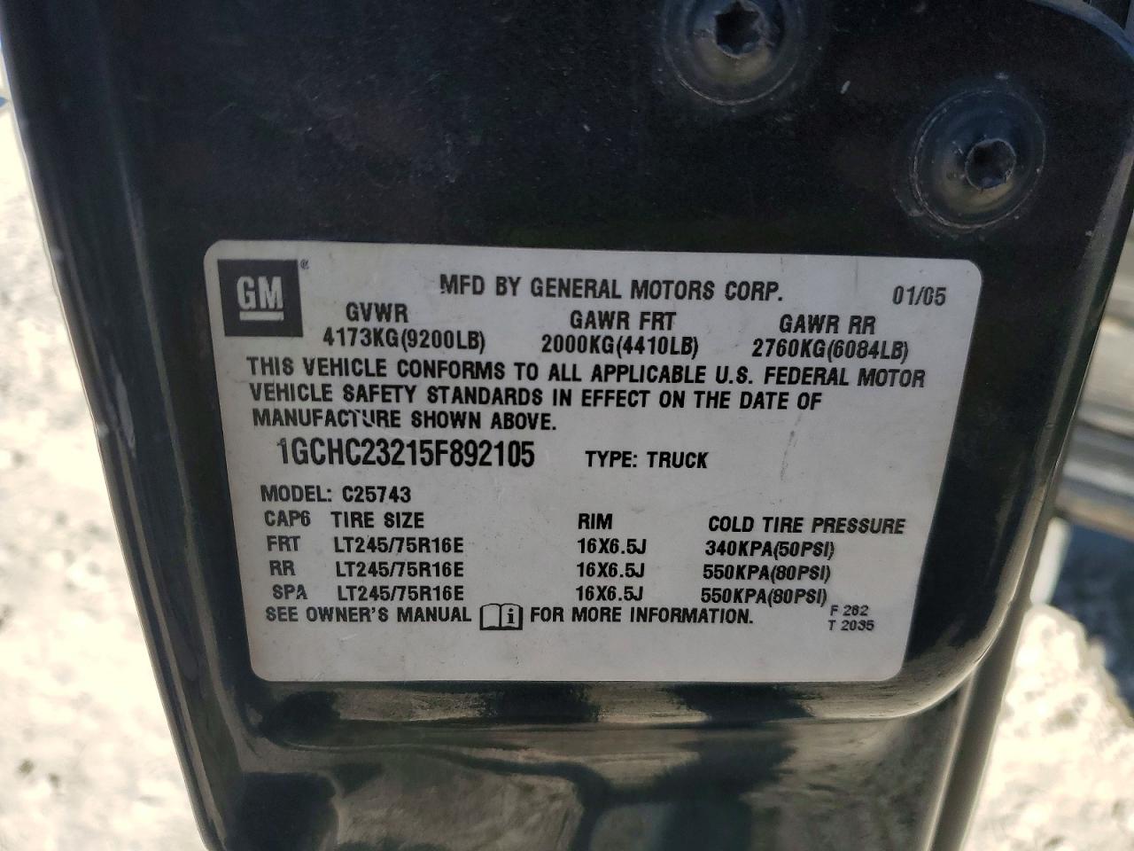 2005 Chevrolet Silverado C2500 Heavy Duty Black vin: 1GCHC23215F892105