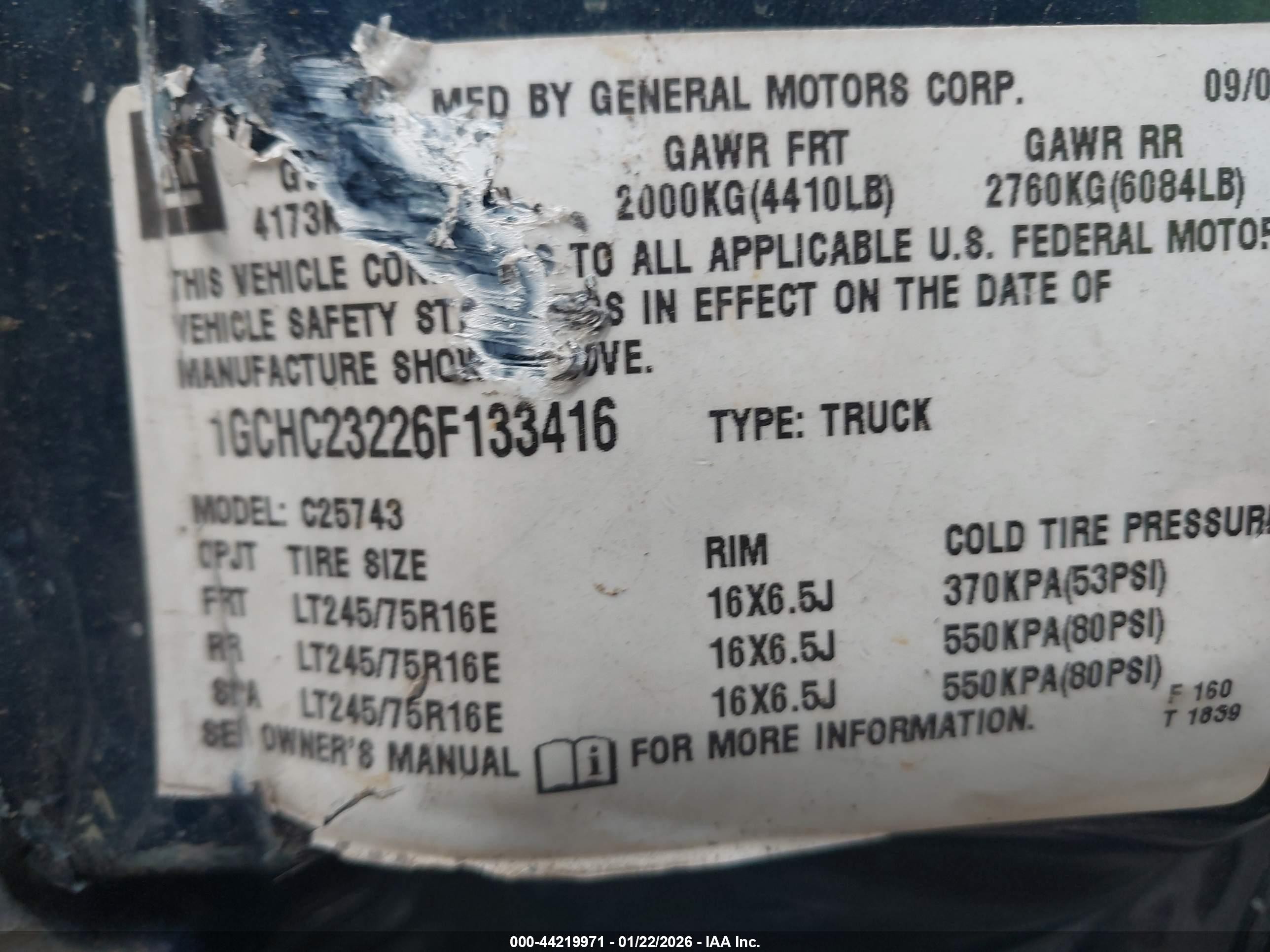 2006 Chevrolet Silverado 2500hd Lt3 Blue vin: 1GCHC23226F133416
