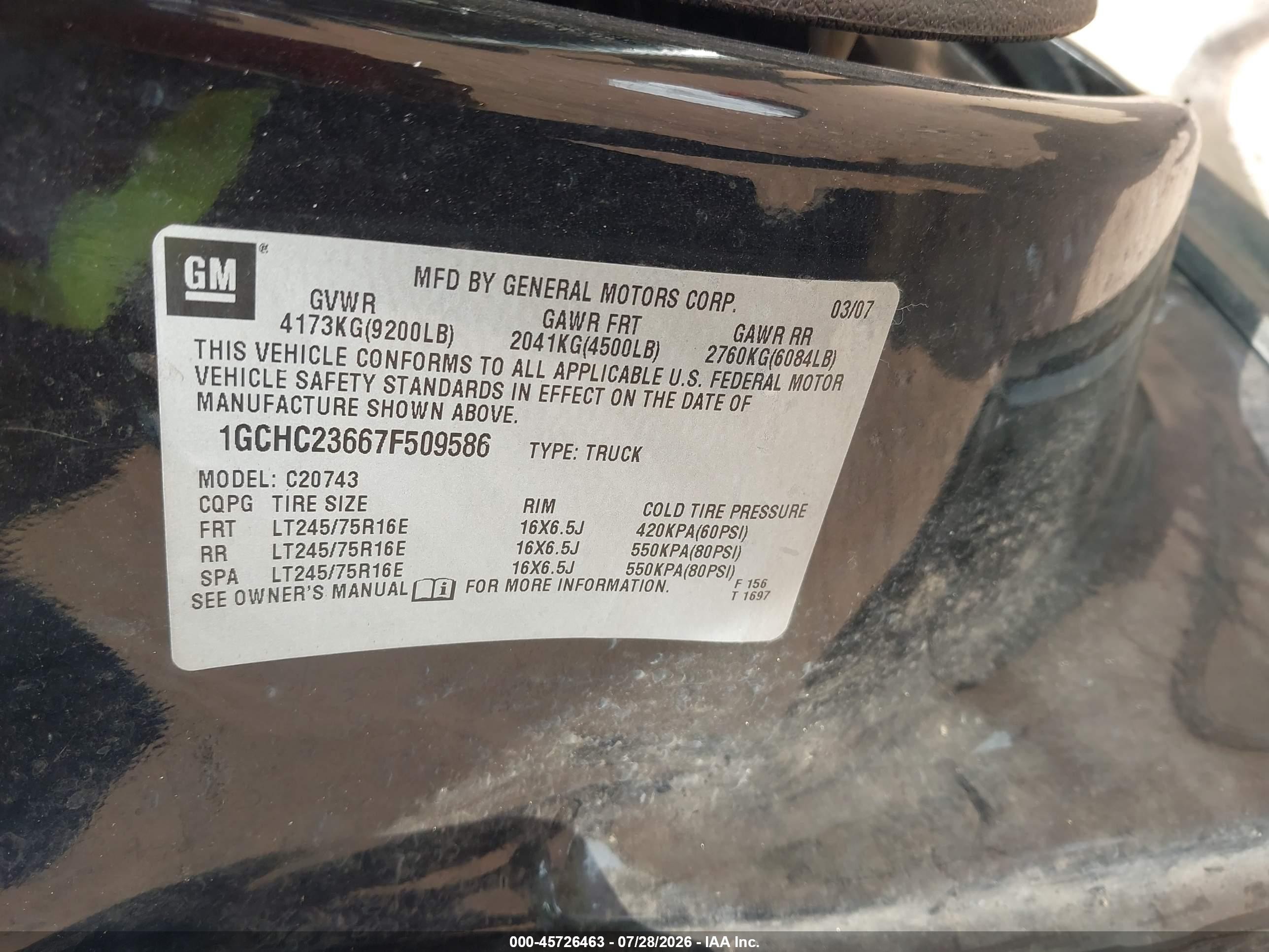 2007 Chevrolet Silverado 2500hd Lt1 Black vin: 1GCHC23667F509586