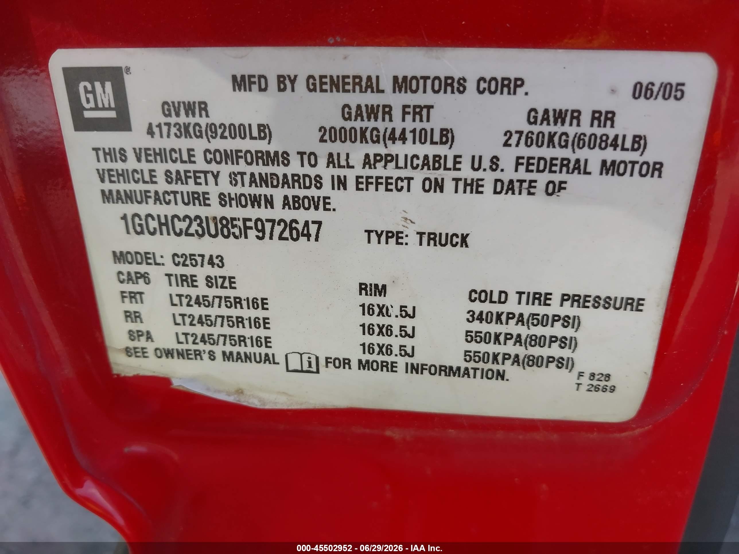 2005 Chevrolet Silverado 2500hd Lt Red vin: 1GCHC23U85F972647