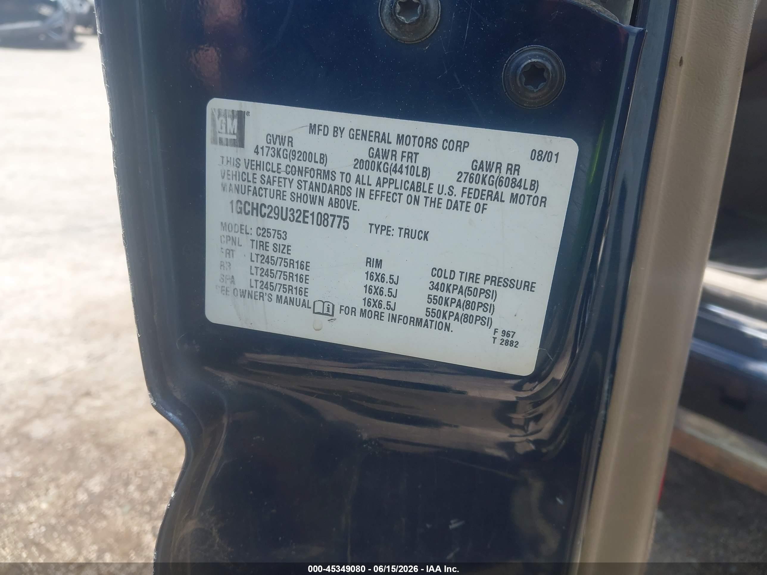 2002 Chevrolet Silverado 2500hd Ls Blue vin: 1GCHC29U32E108775