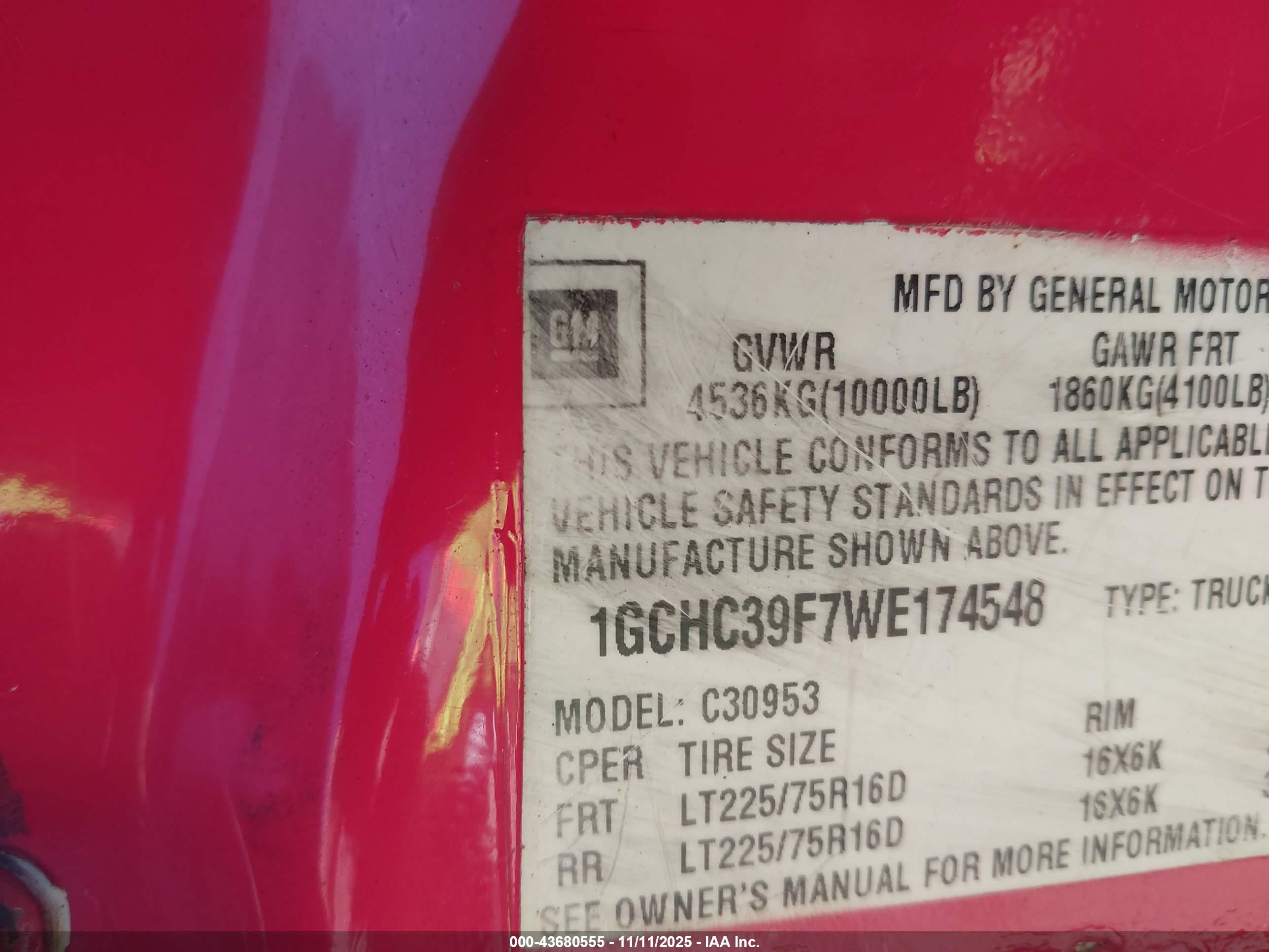1998 Chevrolet K3500   Red vin: 1GCHC39F7WE174548