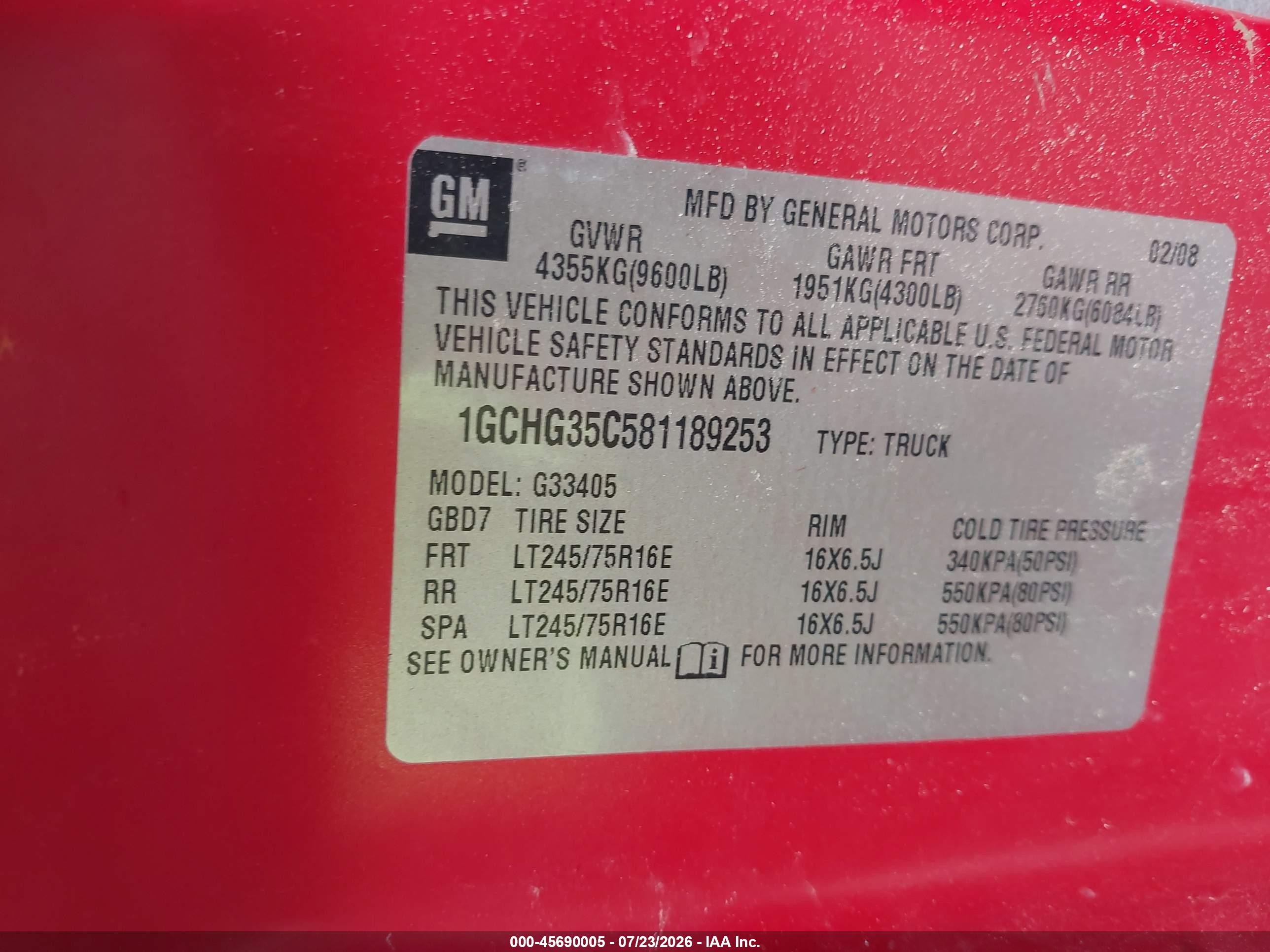 2008 Chevrolet Express Work Van Red vin: 1GCHG35C581189253