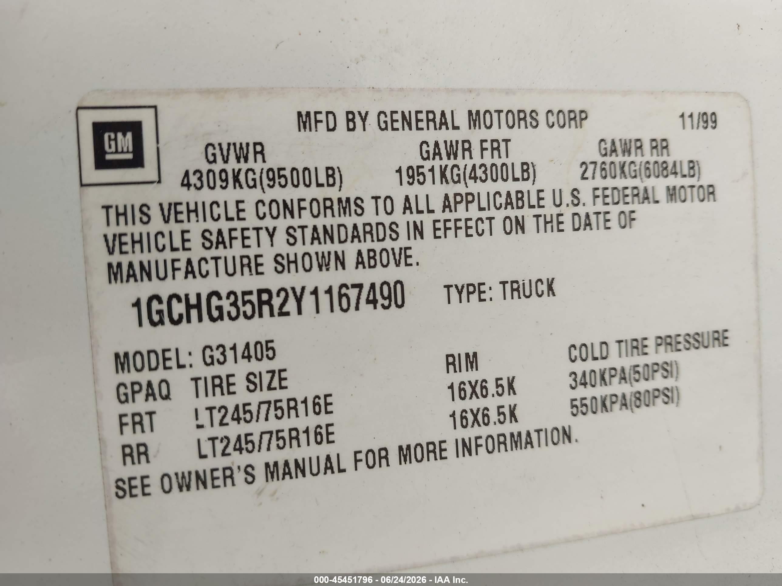 2000 Chevrolet Express   White vin: 1GCHG35R2Y1167490