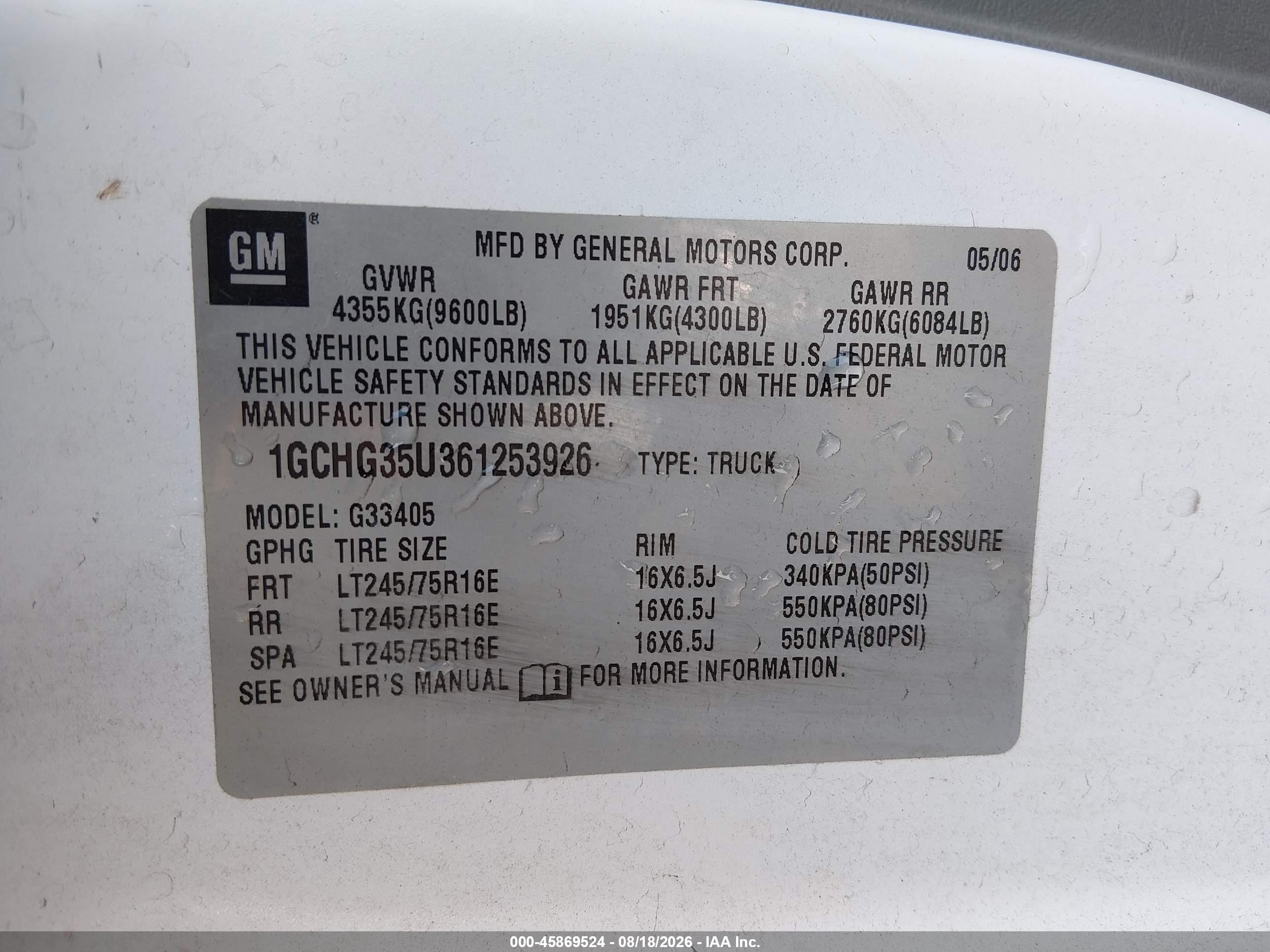 2006 Chevrolet Express Y3h Paratransit White vin: 1GCHG35U361253926